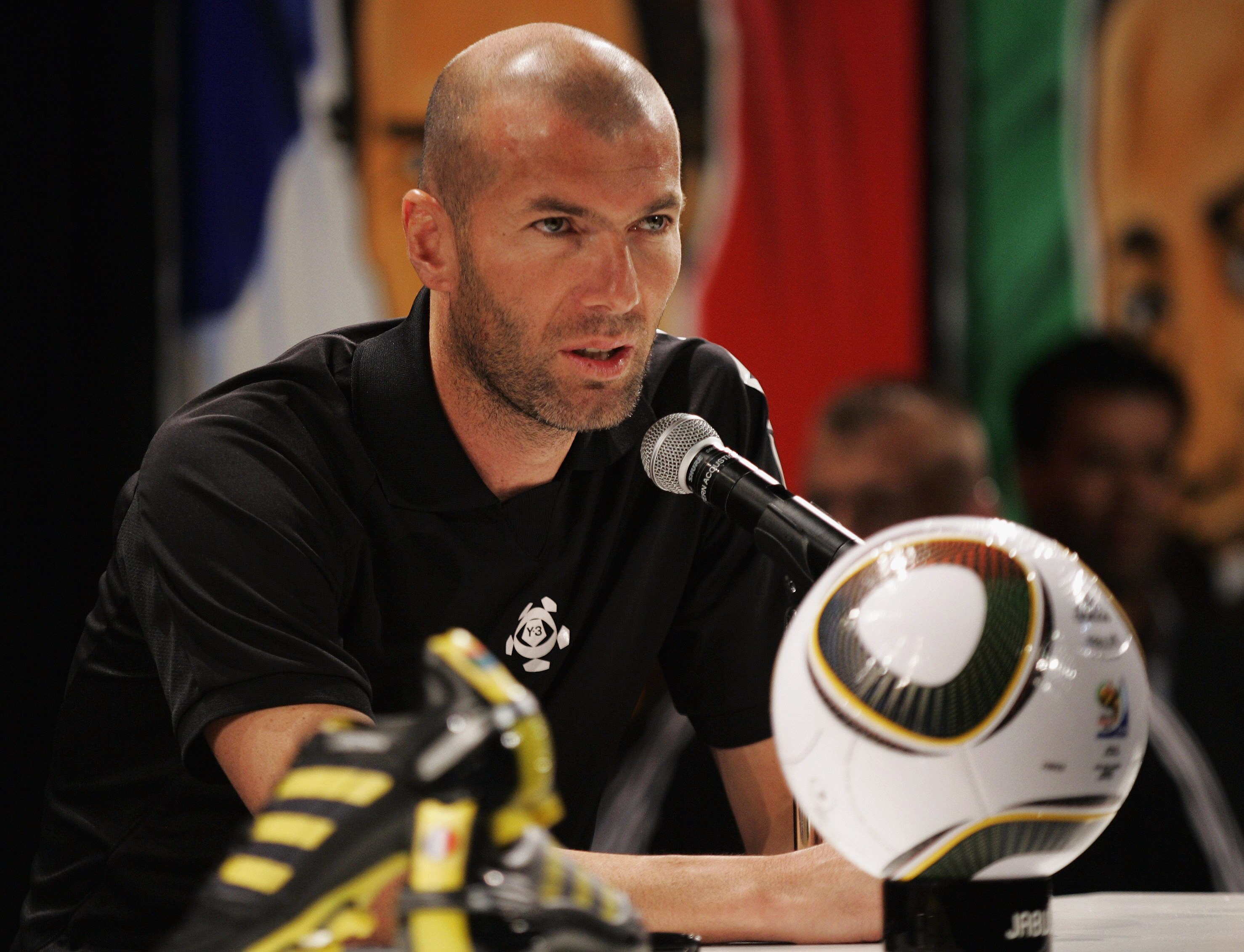 SANDTON, SOUTH AFRICA - JUNE 21:  Zinedine Zidane attends a Press Conference on the eve of the France vs South Africa Group A match, on June 21, 2010 in Sandton, South Africa.  (Photo by Dominic Barnardt/Getty Images for adidas)