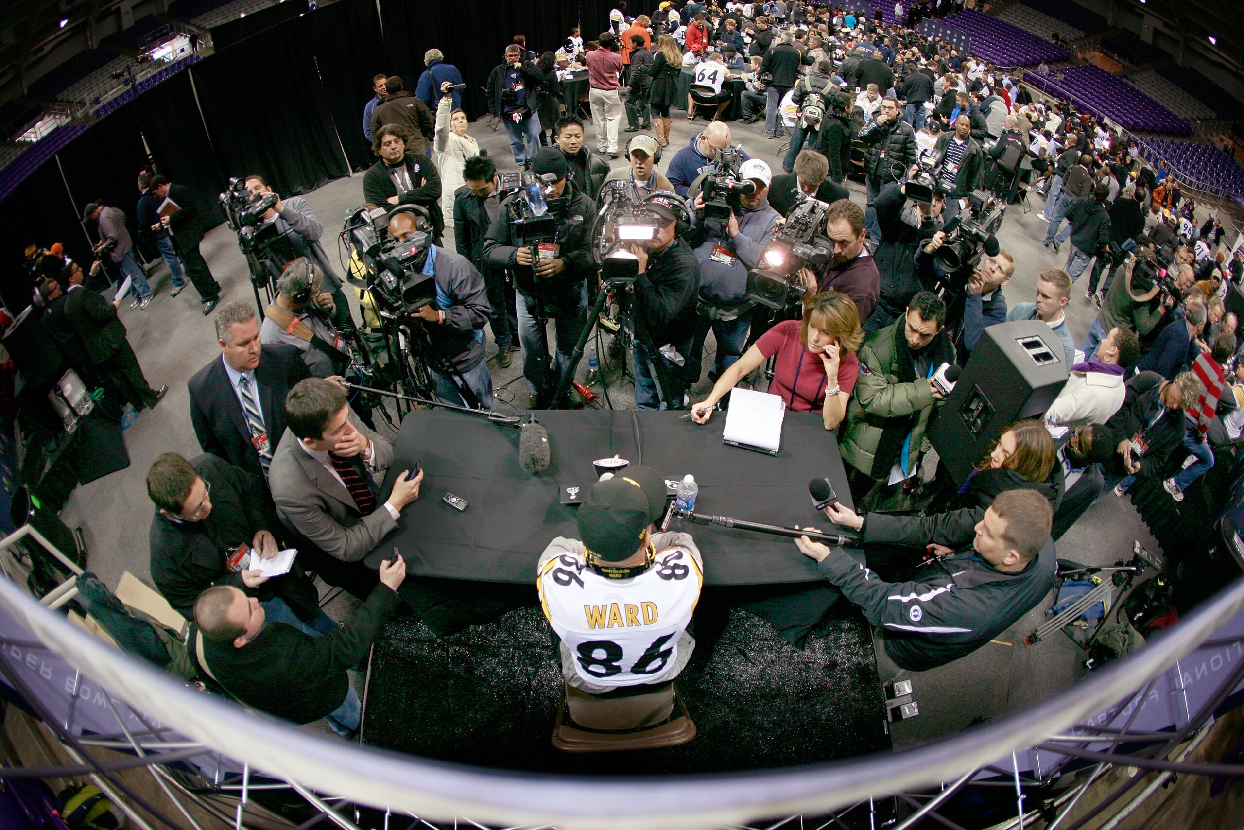 FORT WORTH, TX - FEBRUARY 02:  Wide receiver Ward Hines #86 of the Pittsburgh Steelers talks with the media on February 2, 2011 in Fort Worth, Texas. The Pittsburgh Steelers will play the Green Bay Packers in Super Bowl XLV on February 6, 2011 at Cowboys