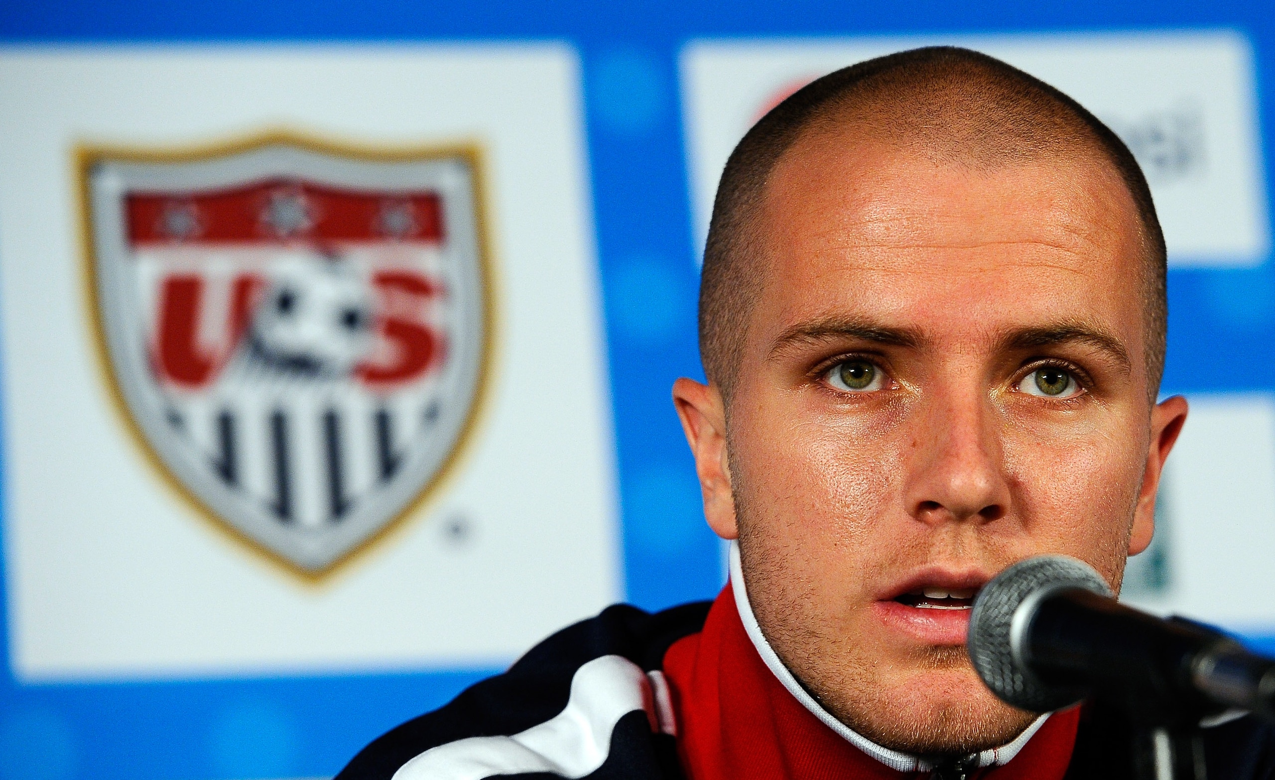 PRETORIA, SOUTH AFRICA - JUNE 21:  Michael Bradley of US national football team speaks during a press conference at Irene Farm on June 21, 2010 in Irene near Pretoria, South Africa. The USA will play their next World Cup Group C match against Algeria at L