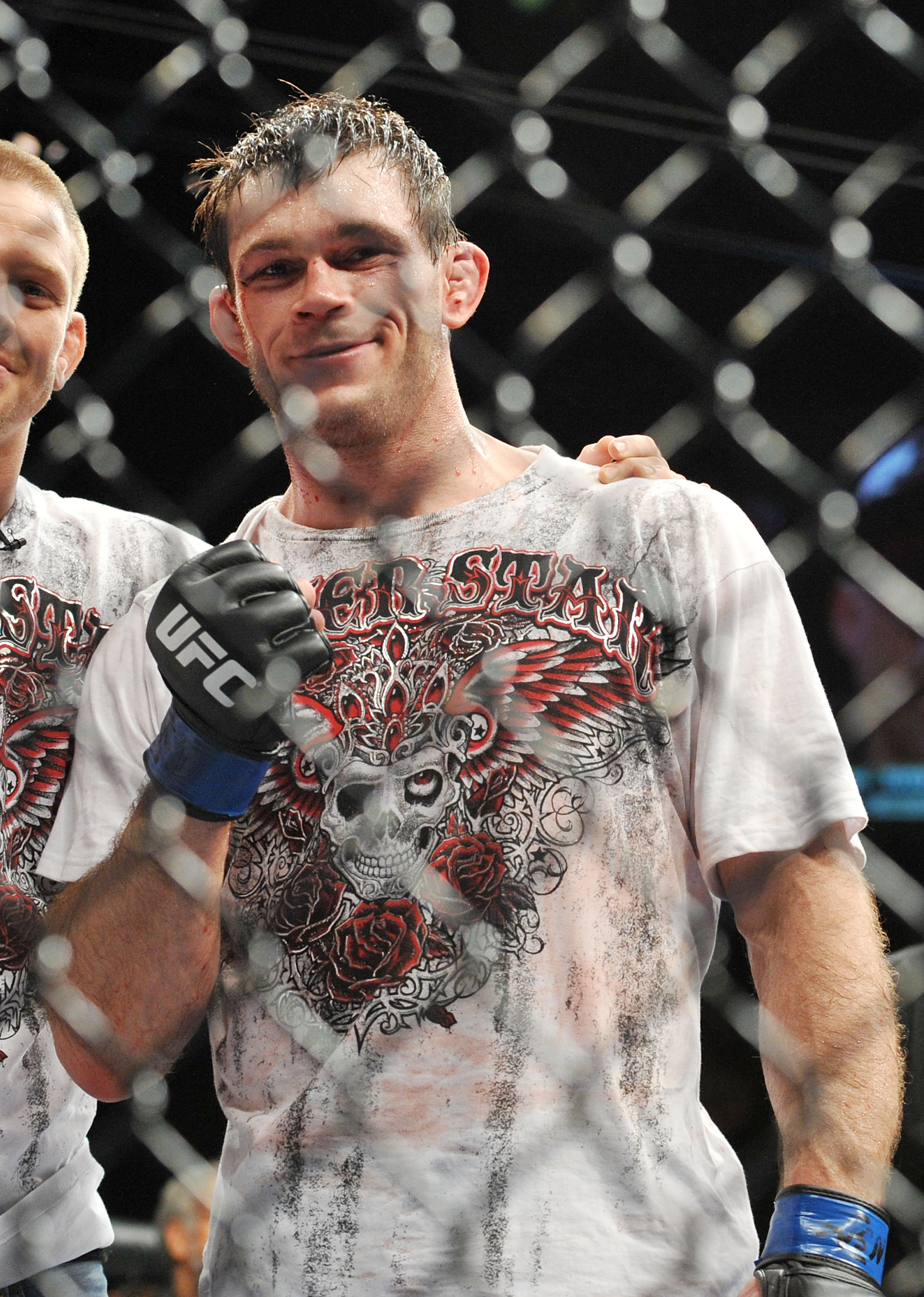 LAS VEGAS - NOVEMBER 21:  Forrest Griffin celebrates his victory over Tito Ortiz after their Light Heavyweight Fight at the UFC 106 at Mandalay Bay Events Center on November 21, 2009 in Las Vegas, Nevada.  (Photo by Jon Kopaloff/Getty Images)