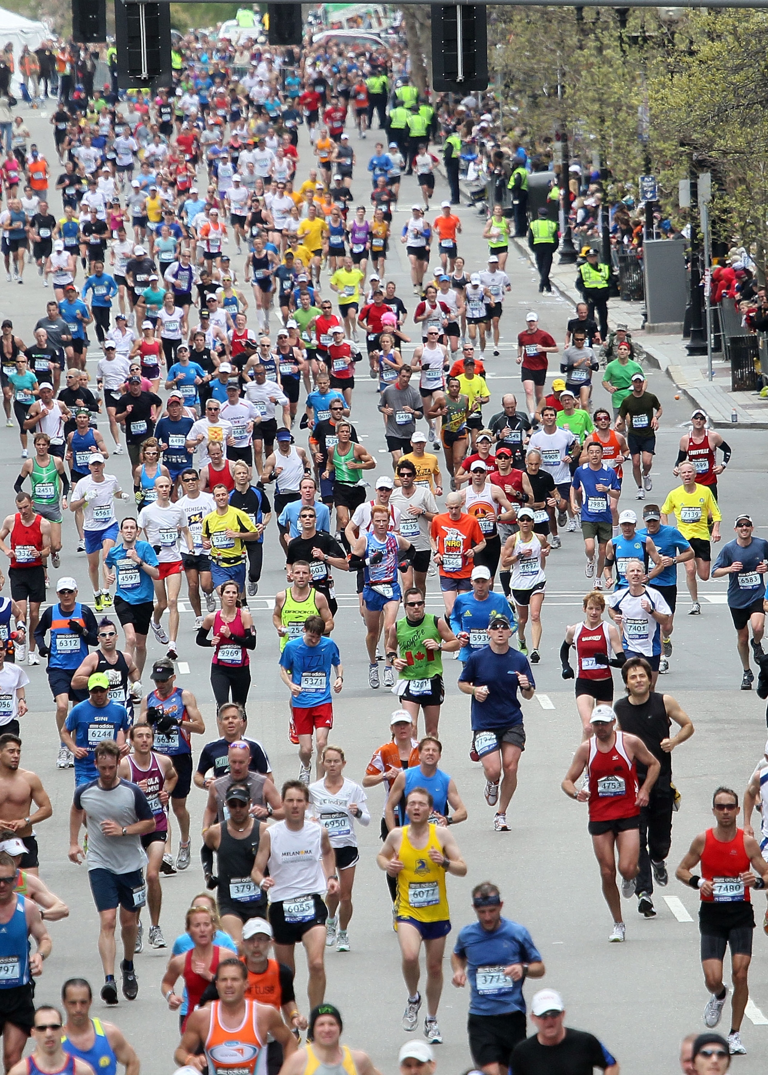 BOSTON - APRIL 19: Participants run down Boylston Street toward the finish line during the 114th Boston Marathon on April 19, 2010 in Boston, Massachusetts. (Photo by Jim Rogash/Getty Images) BOSTON - APRIL 19: Participants run down Boylston Street toward the finish line during the 114th Boston Marathon on April 19, 2010 in Boston, Massachusetts. (Photo by Jim Rogash/Getty Images)