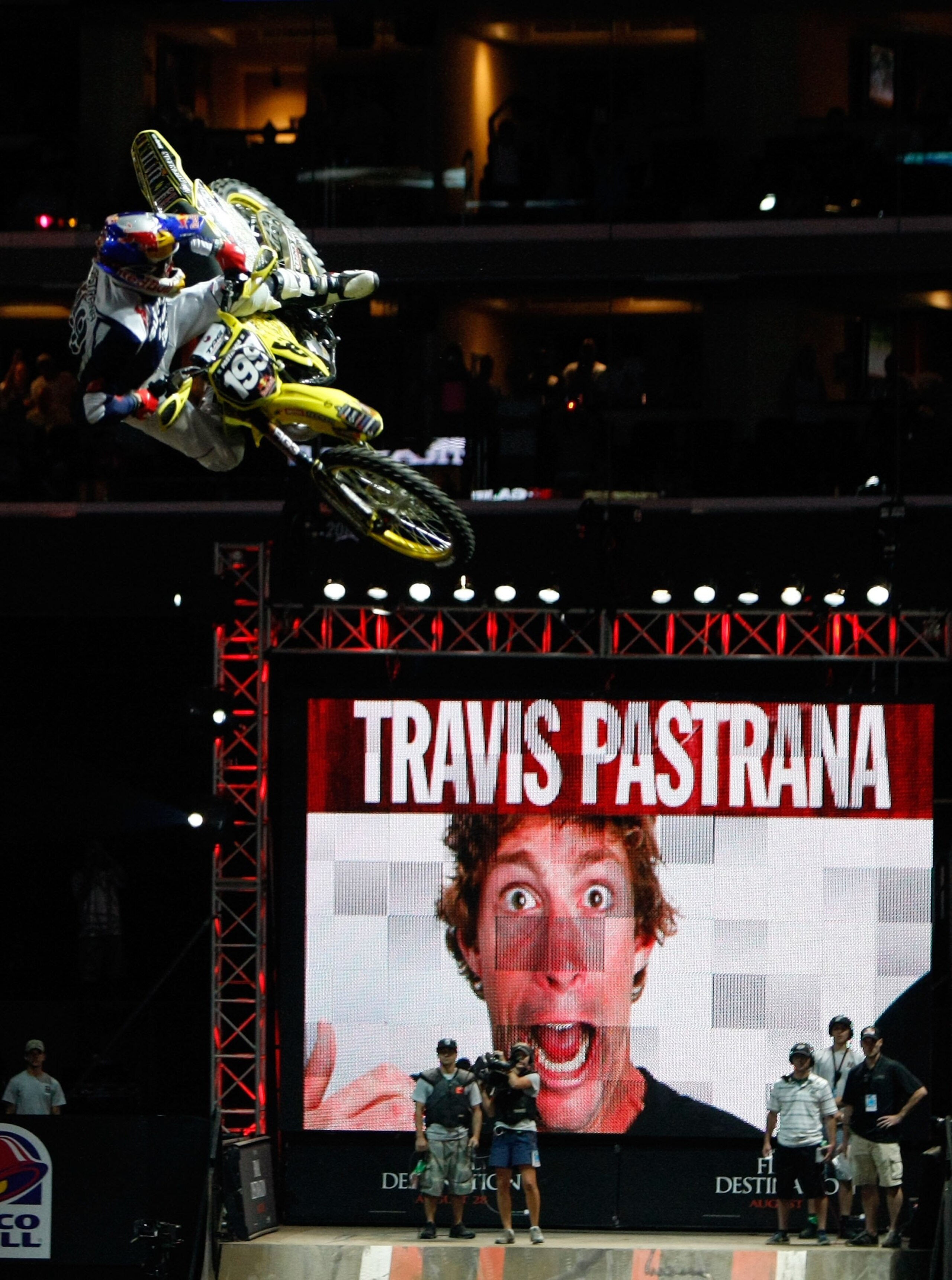 LOS ANGELES, CA - JULY 31:  Travis Pastrana competes before crashing in the Moto X Best Trick Final during X Games 15 at Staples Center on July 31, 2009 in Los Angeles, California.  (Photo by Jeff Gross/Getty Images)