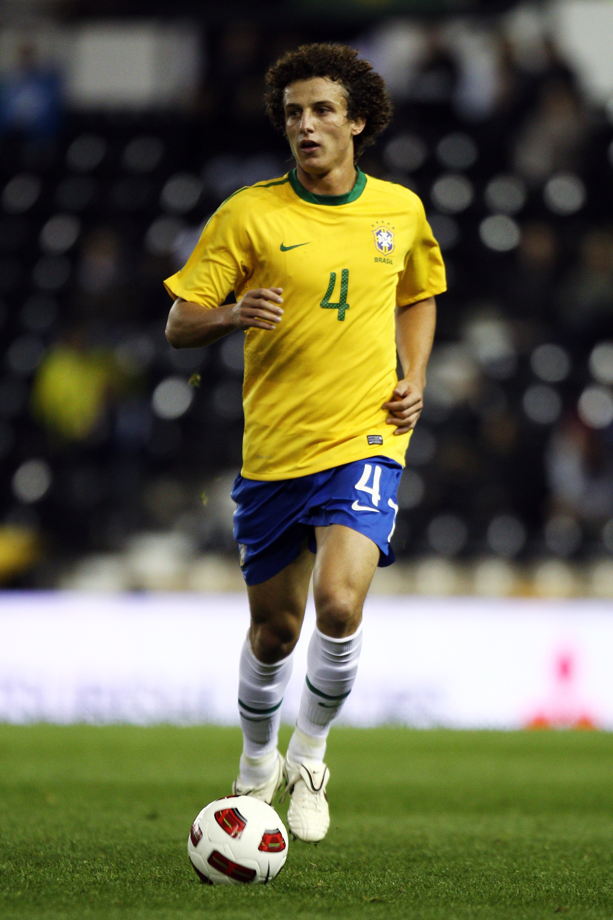 DERBY, ENGLAND - OCTOBER 11:  David Luiz of Brazil in action during the International Friendly match between Brazil and Ukraine at Pride Park Stadium on October 11, 2010 in Derby, England.  (Photo by Dean Mouhtaropoulos/Getty Images)
