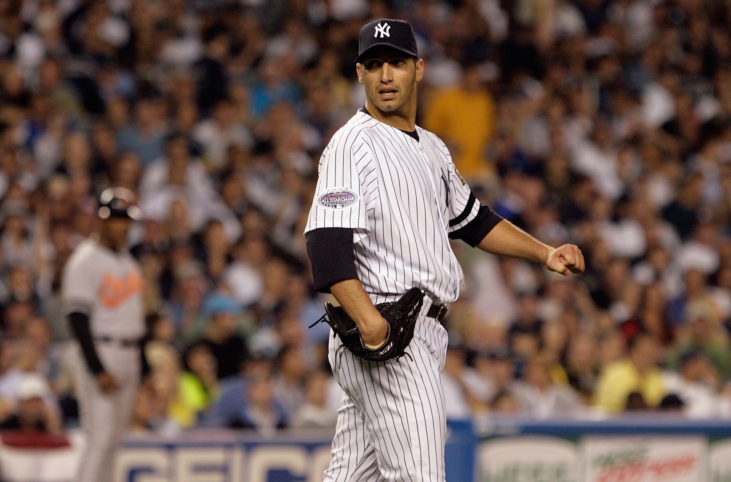 NEW YORK - SEPTEMBER 21: Andy Pettitte #46 of the New York Yankees pitches against the Baltimore Orioles during the last regular season game at Yankee Stadium on September 21, 2008 in the Bronx borough of New York City. The Yankees are playing their final
