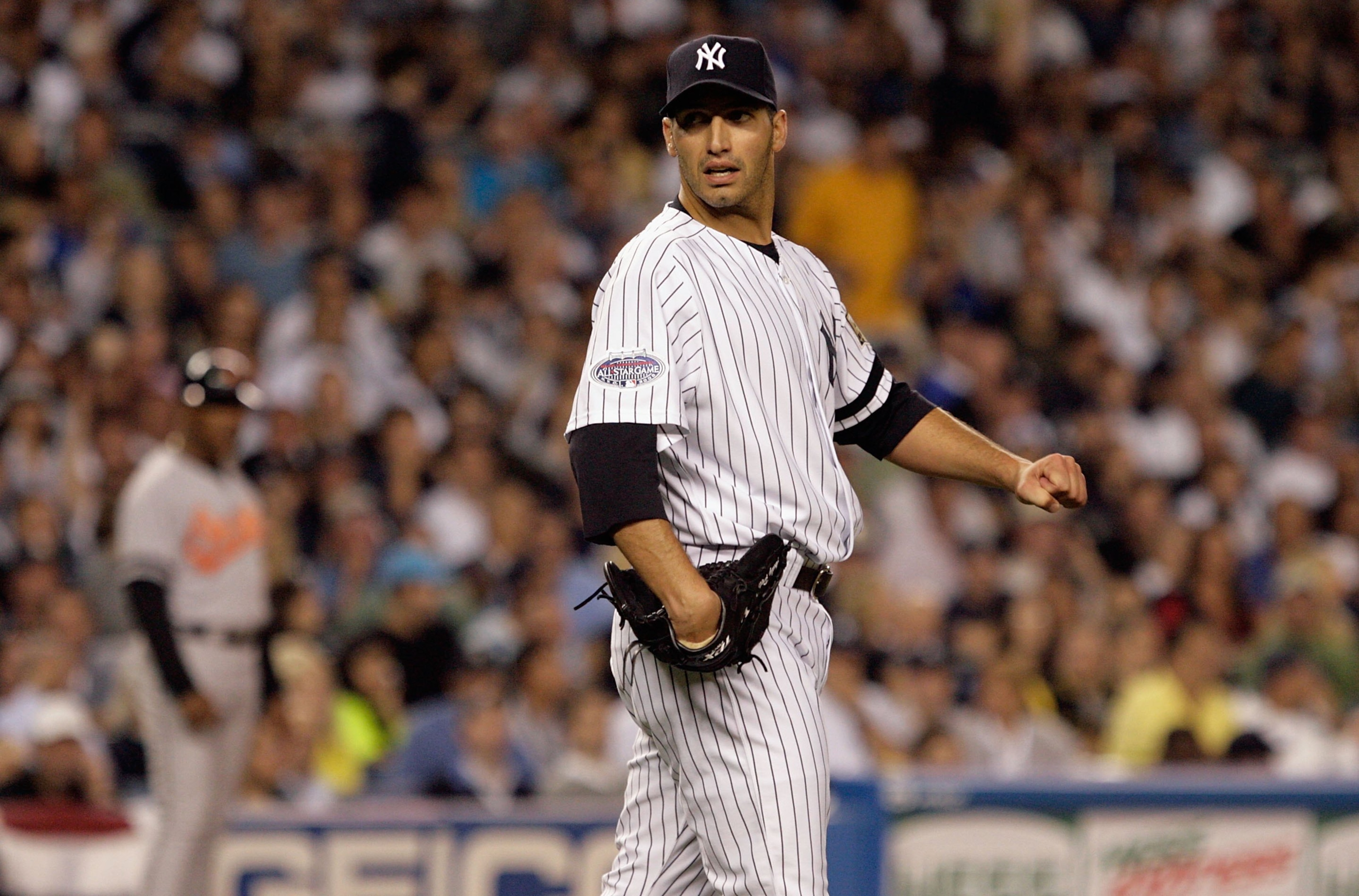 NEW YORK - SEPTEMBER 21: Andy Pettitte #46 of the New York Yankees pitches against the Baltimore Orioles during the last regular season game at Yankee Stadium on September 21, 2008 in the Bronx borough of New York City. The Yankees are playing their final