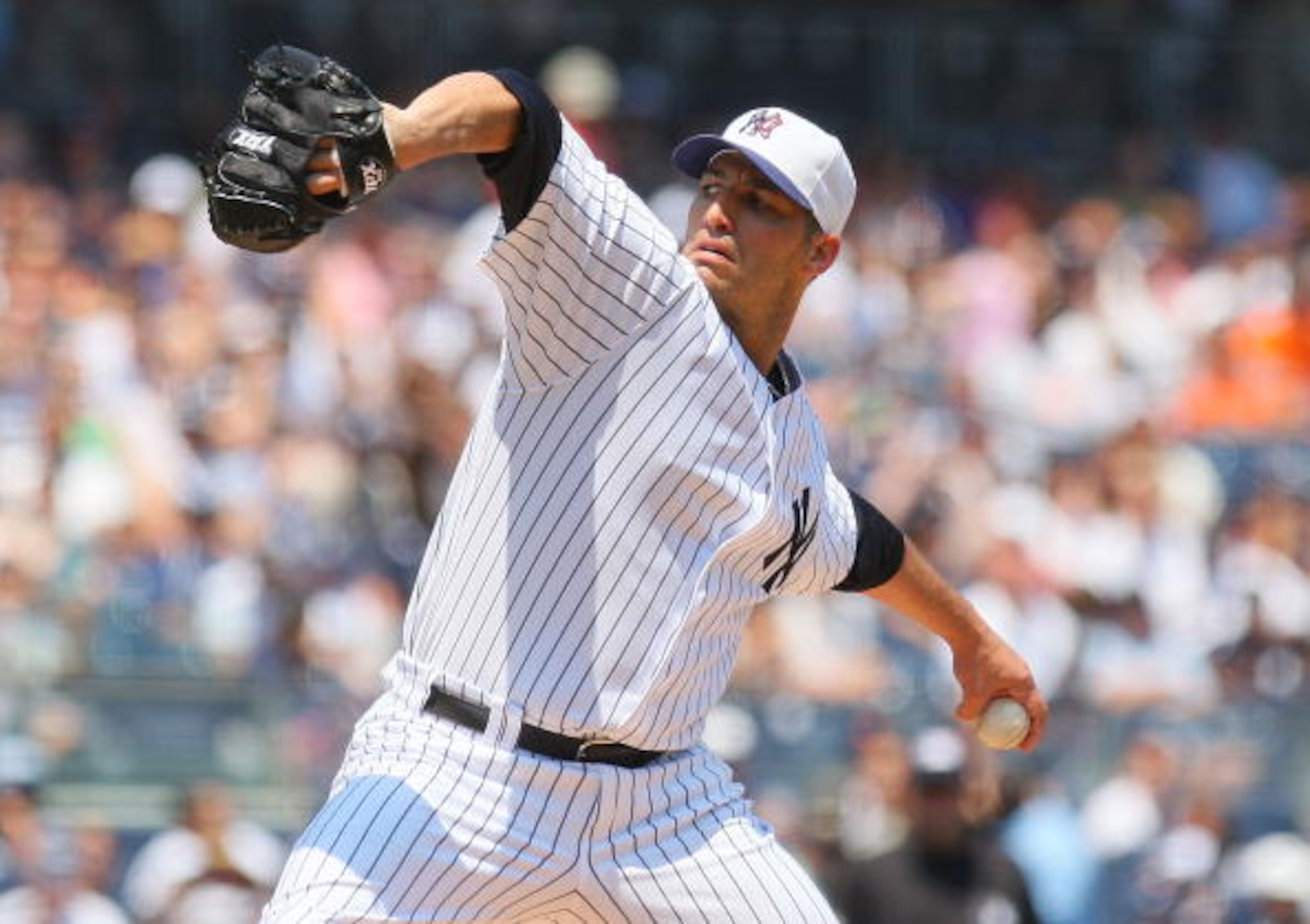 NEW YORK - MAY 31:  Andy Pettitte #46 of the New York Yankees delivers a pitch in the first-innng against the Cleveland Indians on May 31, 2010 at Yankee Stadium in the Bronx borough of New York City.  (Photo by Mike Stobe/Getty Images)