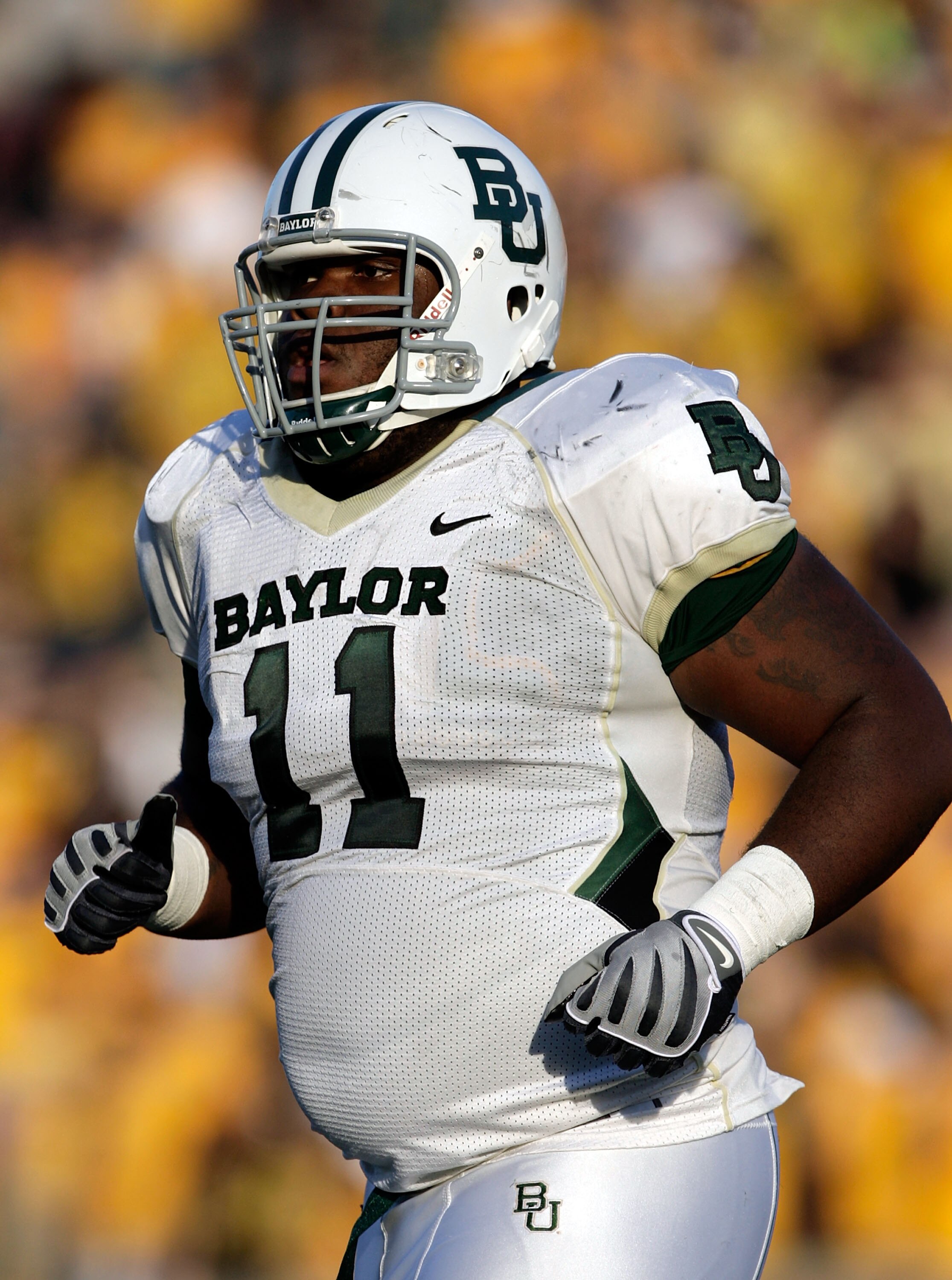 COLUMBIA, MO - NOVEMBER 07:  Defensive tackle Phil Taylor #11 of the Baylor Bears in action during the game against the Missouri Tigers at Faurot Field at Memorial Stadium on November 7, 2009 in Columbia, Missouri.  (Photo by Jamie Squire/Getty Images)