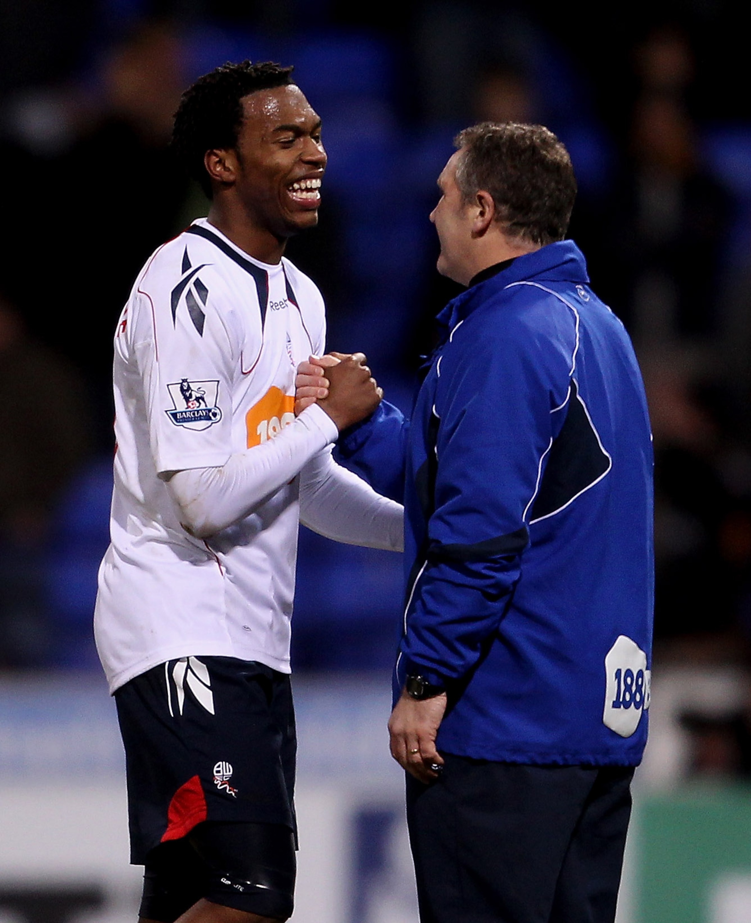 BOLTON, ENGLAND - FEBRUARY 01:  Daniel Sturridge of Bolton celebrates after the Barclays Premier League match between Bolton Wanderers and Wolverhampton Wanderers at Reebok Stadium on February 2, 2011 in Bolton, England.  (Photo by Scott Heavey/Getty Imag