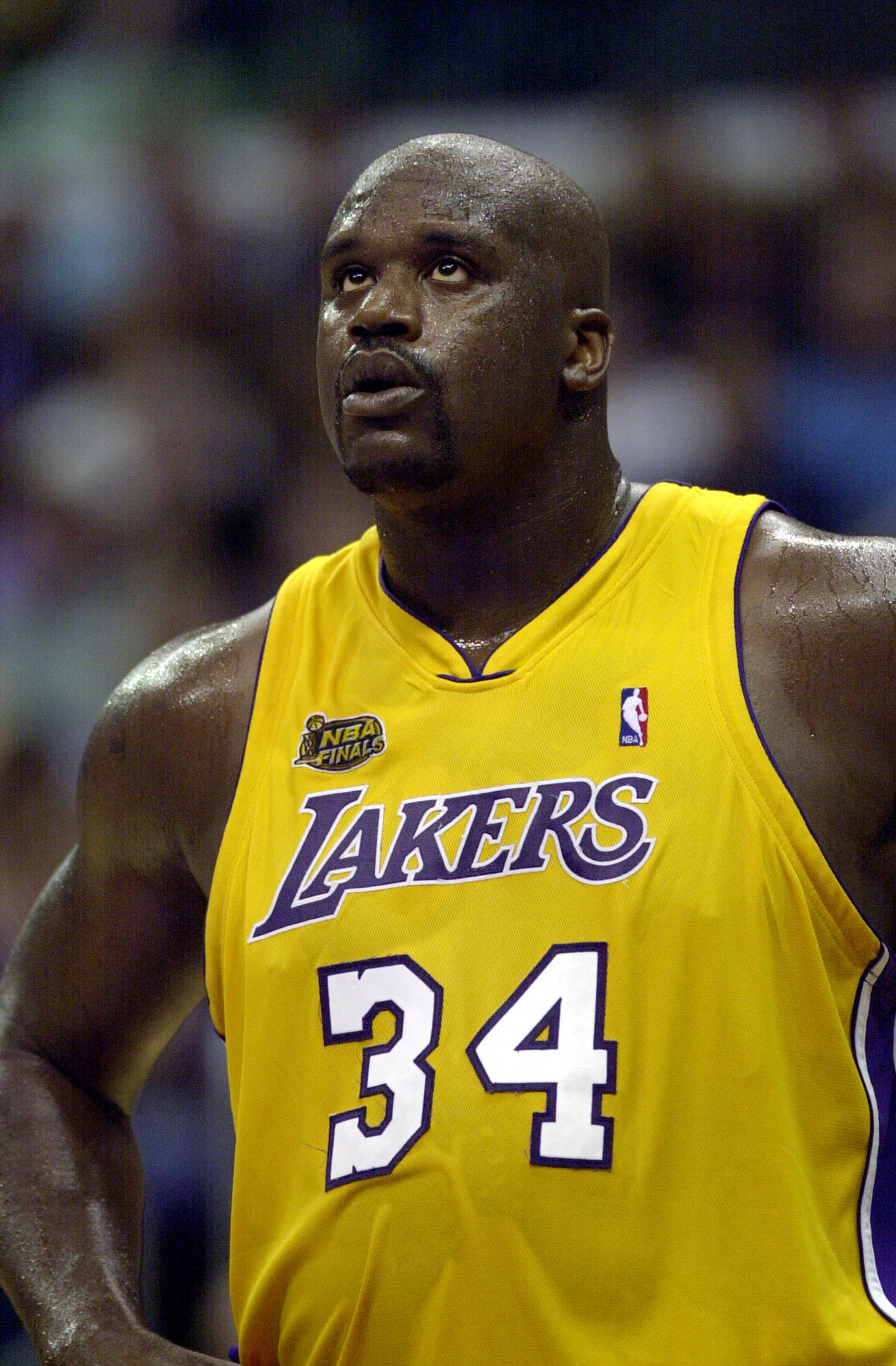 6 Jun 2001:  Shaquille O''Neal #34 of the Los Angeles Lakers in game one of the NBA Finals against the Philadelphia 76ers at Staples Center in Los Angeles, California.  The 76ers won 107-101.  DIGITAL IMAGE.  Mandatory Credit: Otto Greule/Allsport.
