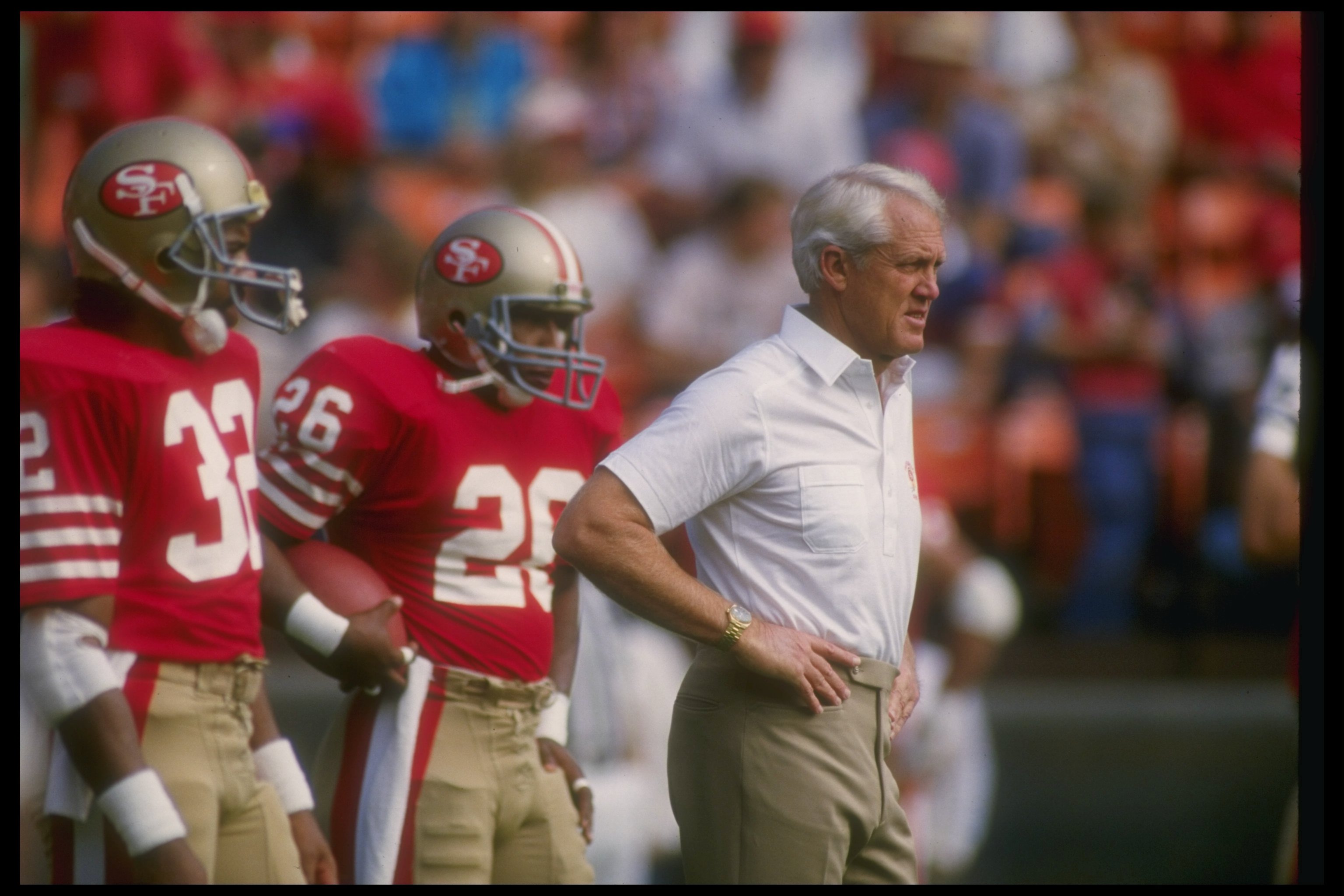 3 Nov 1985:  San Francisco 49ers head coach Bill Walsh looks on during a game against the Philadelphia Eagles at Candlestick Park in San Francisco, California.  The 49ers won the game, 24-13. Mandatory Credit: Tony Duffy  /Allsport