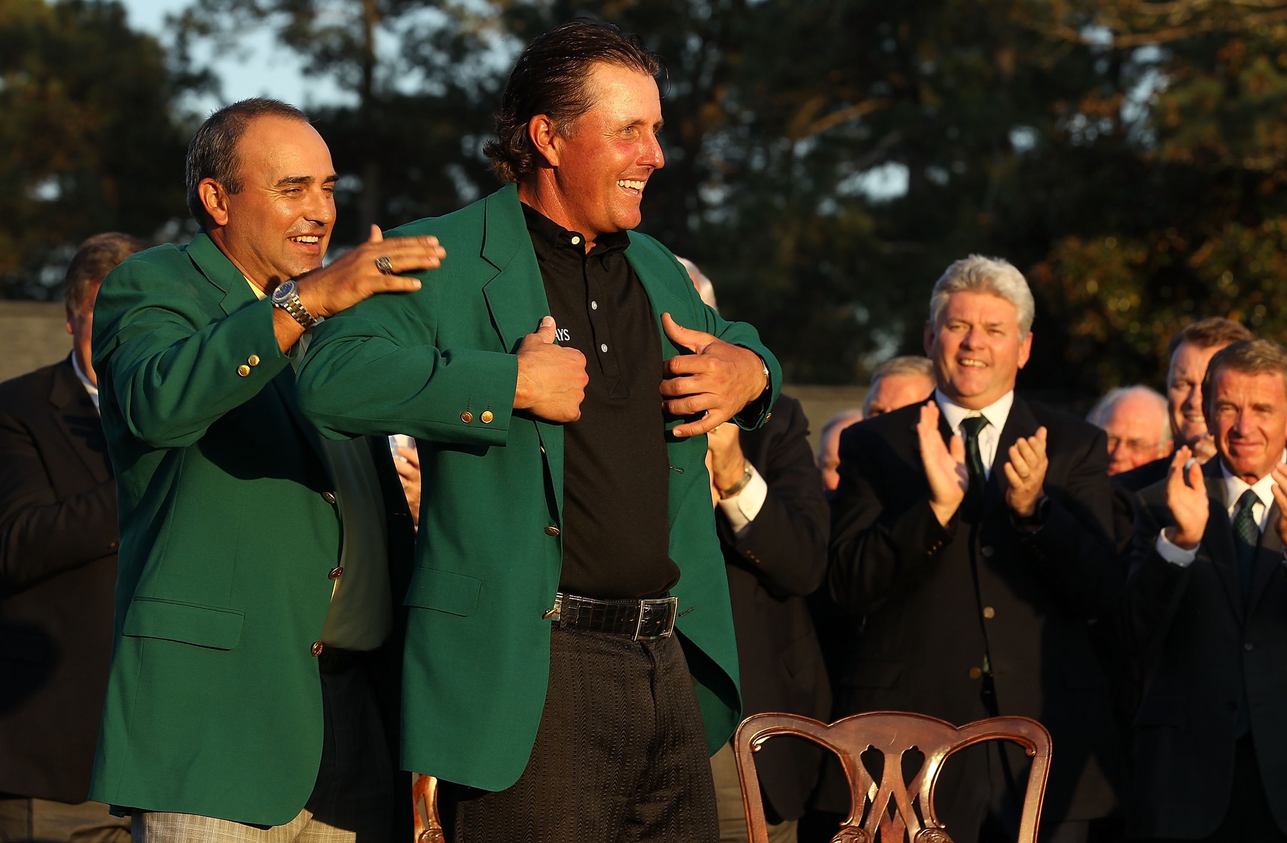 AUGUSTA, GA - APRIL 11: Phil Mickelson and Angel Cabrera during the final round of the 2010 Masters Tournament at Augusta National Golf Club on April 11, 2010 in Augusta, Georgia. (Photo by Streeter Lecka/Getty Images for Golf Week) AUGUSTA, GA - APRIL 11: Phil Mickelson and Angel Cabrera during the final round of the 2010 Masters Tournament at Augusta National Golf Club on April 11, 2010 in Augusta, Georgia. (Photo by Streeter Lecka/Getty Images for Golf Week)