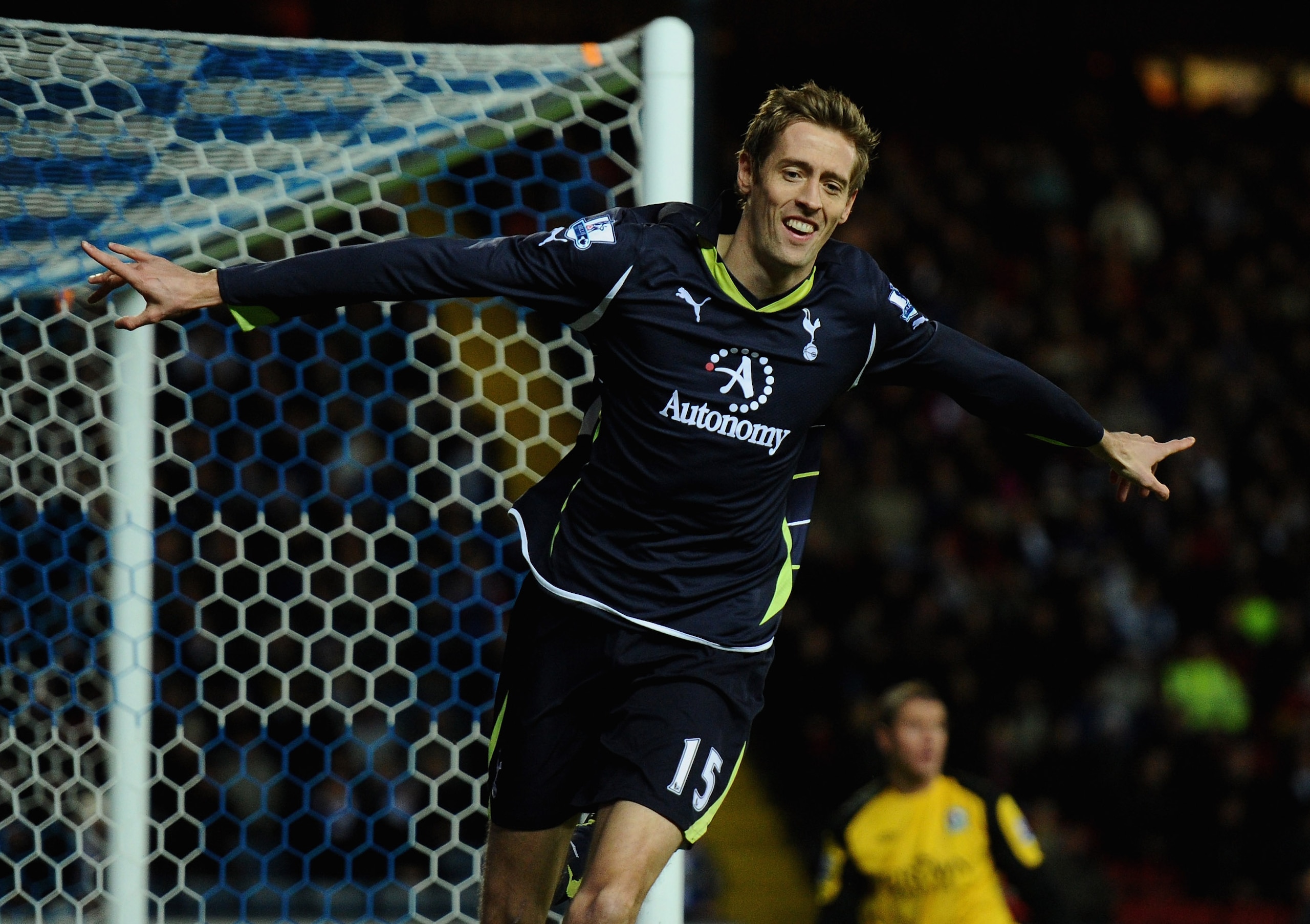 BLACKBURN, ENGLAND - FEBRUARY 02:  Peter Crouch of Tottenham Hotspur celebrates scoring the opening goal during the Barclays Premier League match between Blackburn Rovers and Tottenham Hotspur at Ewood Park on February 2, 2011 in Blackburn, England.  (Pho