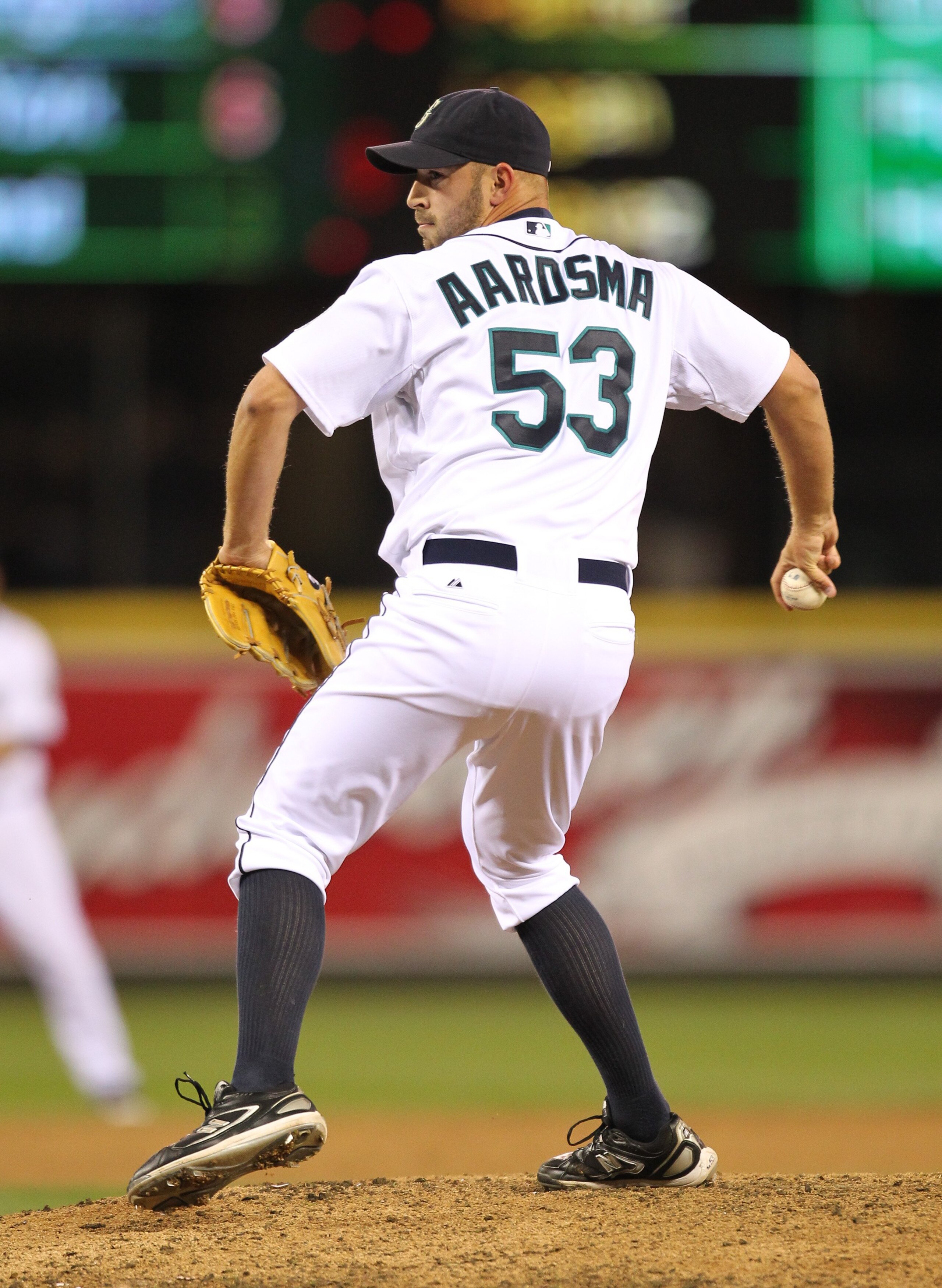 SEATTLE - APRIL 20:  Closing pitcher David Aardsma #53 of the Seattle Mariners pitches against the Baltimore Orioles at Safeco Field on April 20, 2010 in Seattle, Washington. (Photo by Otto Greule Jr/Getty Images)