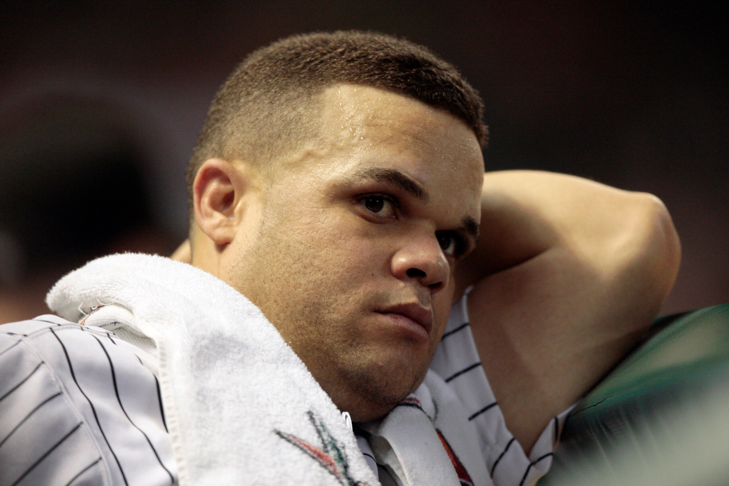 HOUSTON - AUGUST 31:  Pitcher Wandy Rodriguez #51 of the Houston Astros looks on from dugout after pitching seven innings and giving up zero runs against the St. Louis Cardinals at Minute Maid Park on August 31, 2010 in Houston, Texas.  (Photo by Bob Leve