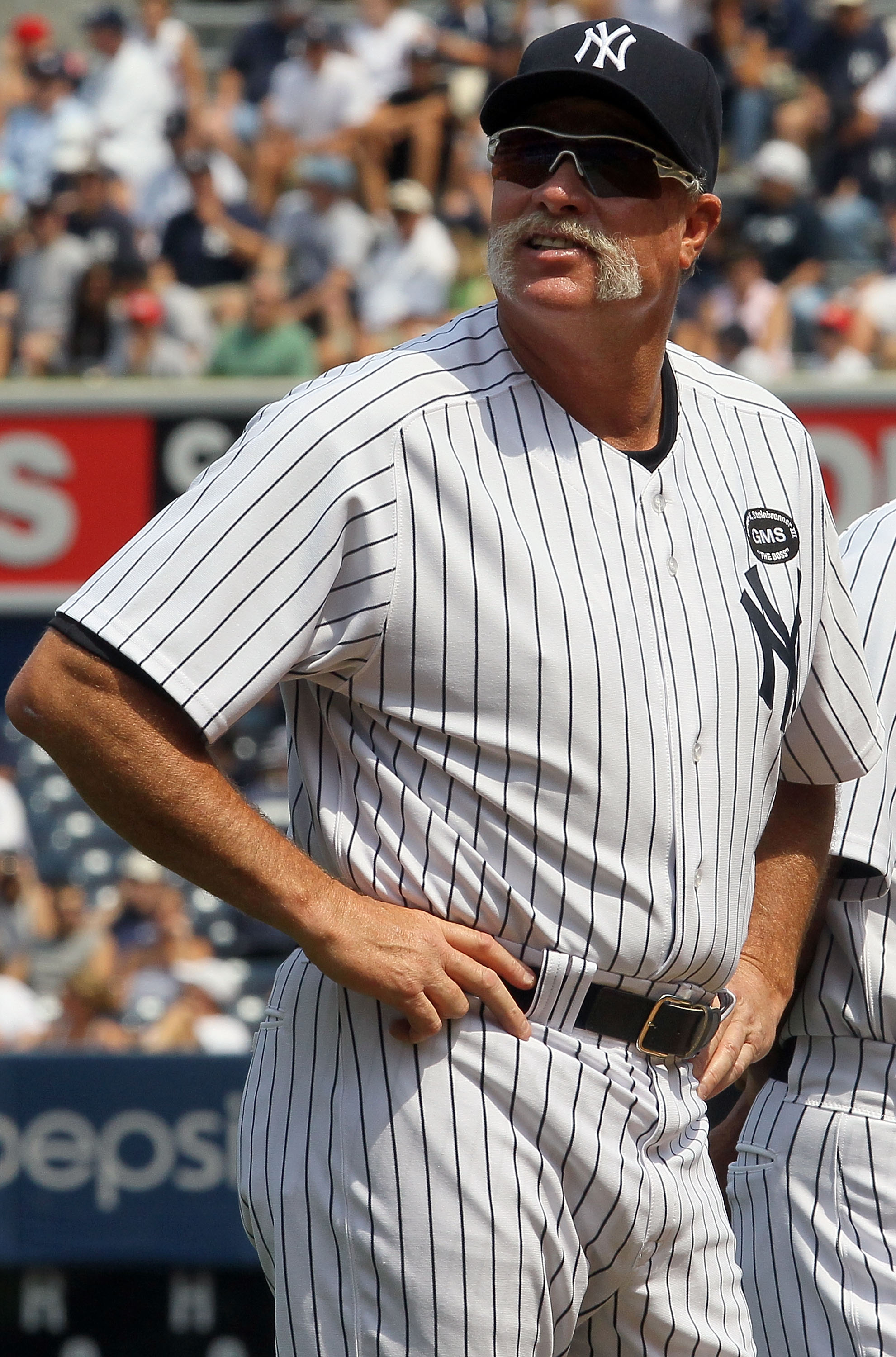 Retired New York Yankee pitcher Goose Gossage tips his cap while