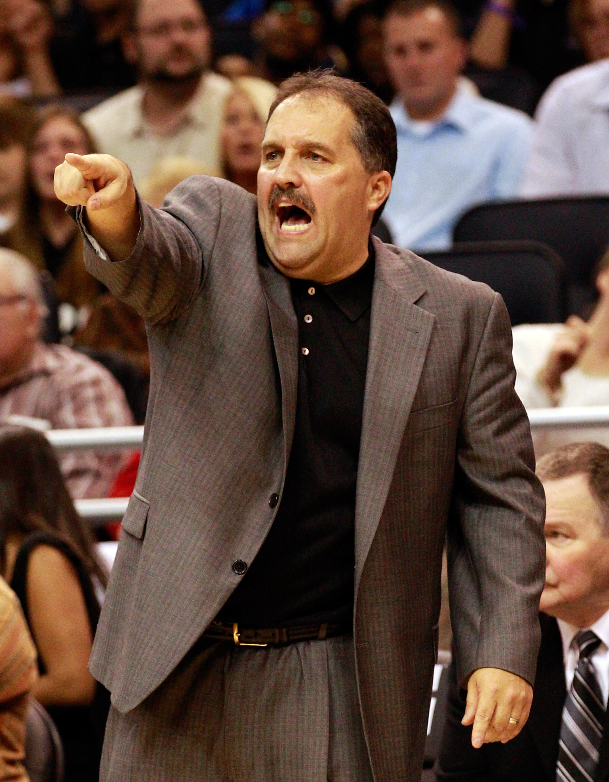 ORLANDO, FL - DECEMBER 18:  Head coach of the Orlando Magic Stan Van Gundy points during the game against the Philadelphia 76ers at Amway Arena on December 18, 2010 in Orlando, Florida.  NOTE TO USER: User expressly acknowledges and agrees that, by downlo