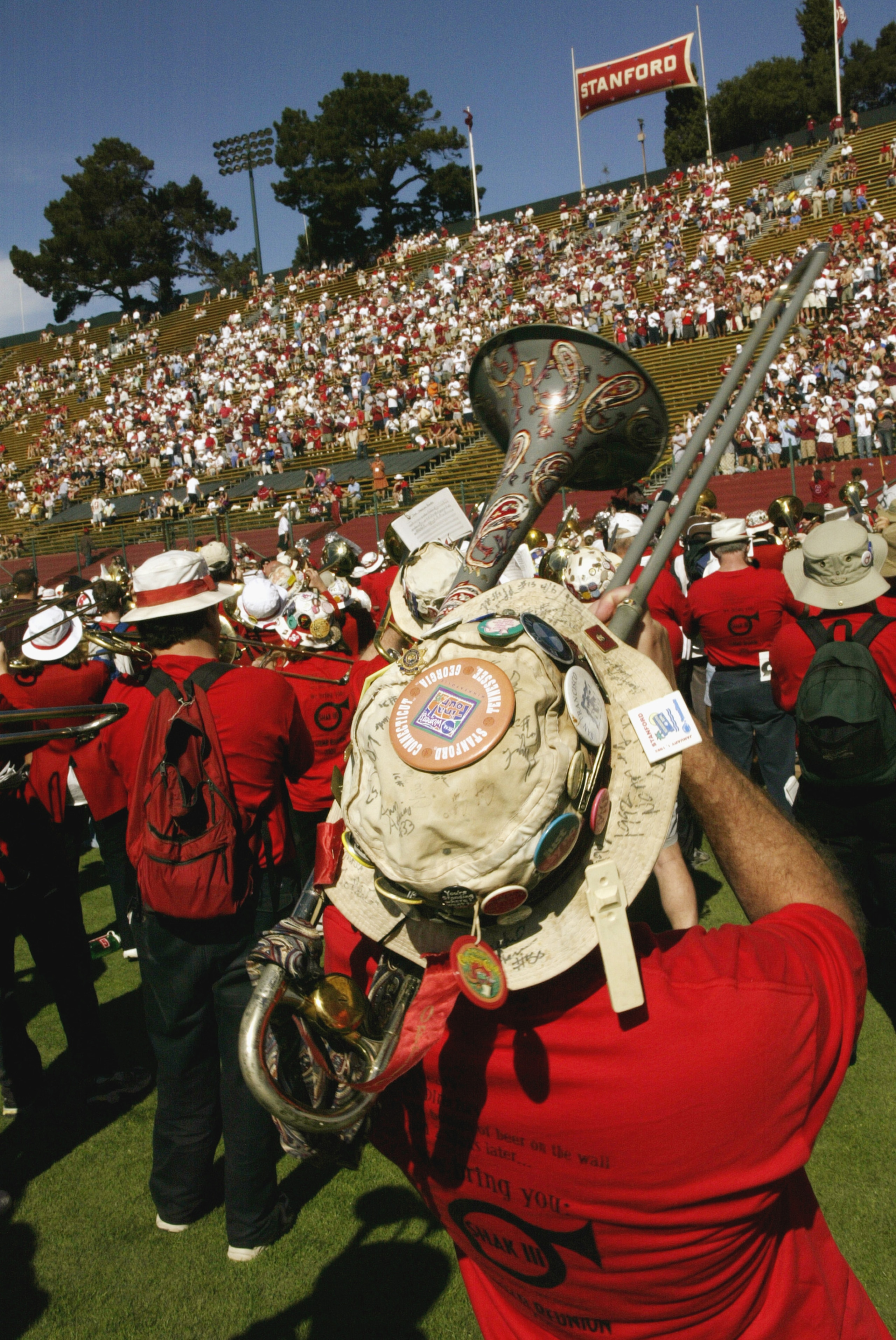 PALO ALTO, CA - OCTOBER 18: Members of the Stanford Cardinals marching band play to the fans during the game against the Washington State Cougars on October 18, 2003 at Stanford Stadium in Palo Alto, California. Washington State defeated Stanford 24-17 PALO ALTO, CA - OCTOBER 18: Members of the Stanford Cardinals marching band play to the fans during the game against the Washington State Cougars on October 18, 2003 at Stanford Stadium in Palo Alto, California. Washington State defeated Stanford 24-17