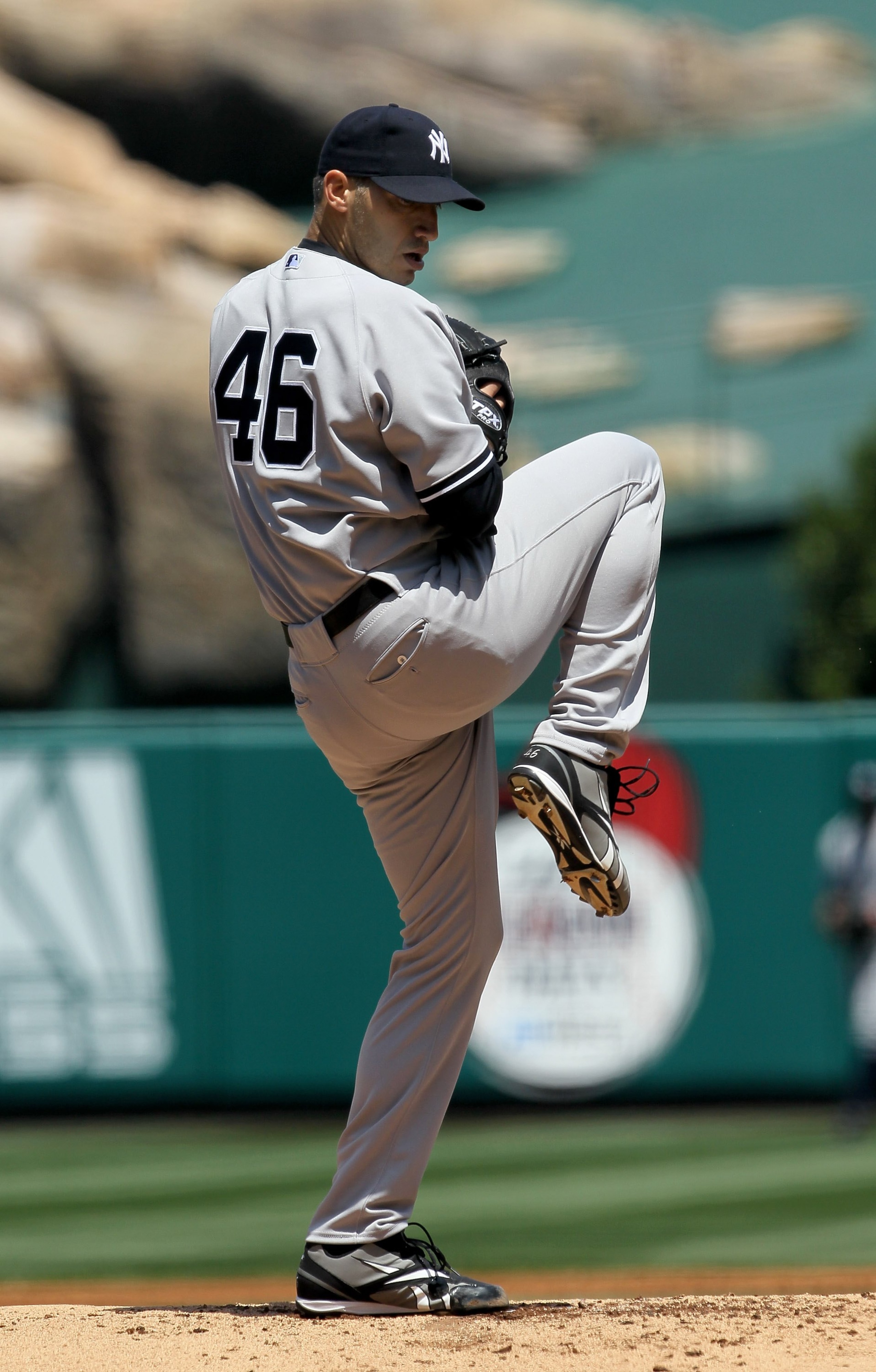ANAHEIM, CA - APRIL 24:  Andy Pettitte #46 of the New York Yankees throws a pitch against the Los Angeles Angels of Anaheim on April 24, 2010 at Angel Stadium in Anaheim, California.  (Photo by Stephen Dunn/Getty Images)