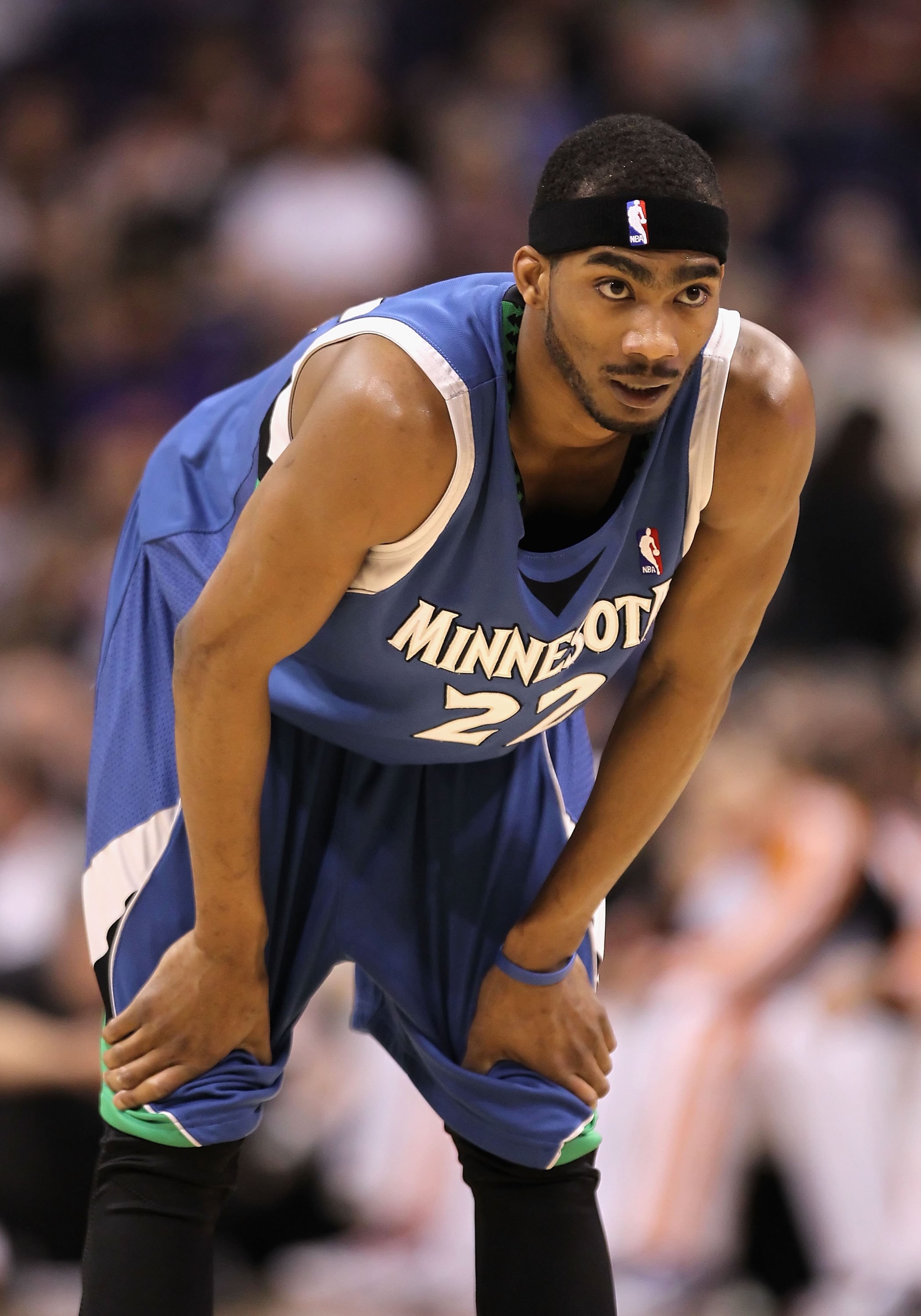 PHOENIX - MARCH 16: Corey Brewer #22 of the Minnesota Timberwolves during the NBA game against the Phoenix Suns at US Airways Center on March 16, 2010 in Phoenix, Arizona. The Suns defeated the Timberwolves 152-114. NOTE TO USER: User expressly acknowle PHOENIX - MARCH 16: Corey Brewer #22 of the Minnesota Timberwolves during the NBA game against the Phoenix Suns at US Airways Center on March 16, 2010 in Phoenix, Arizona. The Suns defeated the Timberwolves 152-114. NOTE TO USER: User expressly acknowle