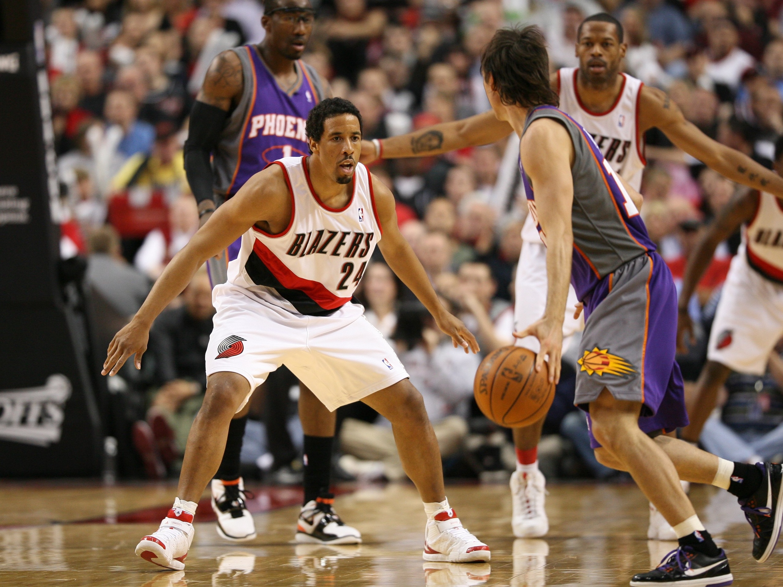 PORTLAND, OR - APRIL 29: Andre Miller #24 of the Portland Trail Blazers in action against Steve Nash #13 of the Phoenix Suns during Game Six of the Western Conference Quarterfinals of the NBA Playoffs on April 29, 2010 at the Rose Garden in Portland, Ore PORTLAND, OR - APRIL 29: Andre Miller #24 of the Portland Trail Blazers in action against Steve Nash #13 of the Phoenix Suns during Game Six of the Western Conference Quarterfinals of the NBA Playoffs on April 29, 2010 at the Rose Garden in Portland, Ore