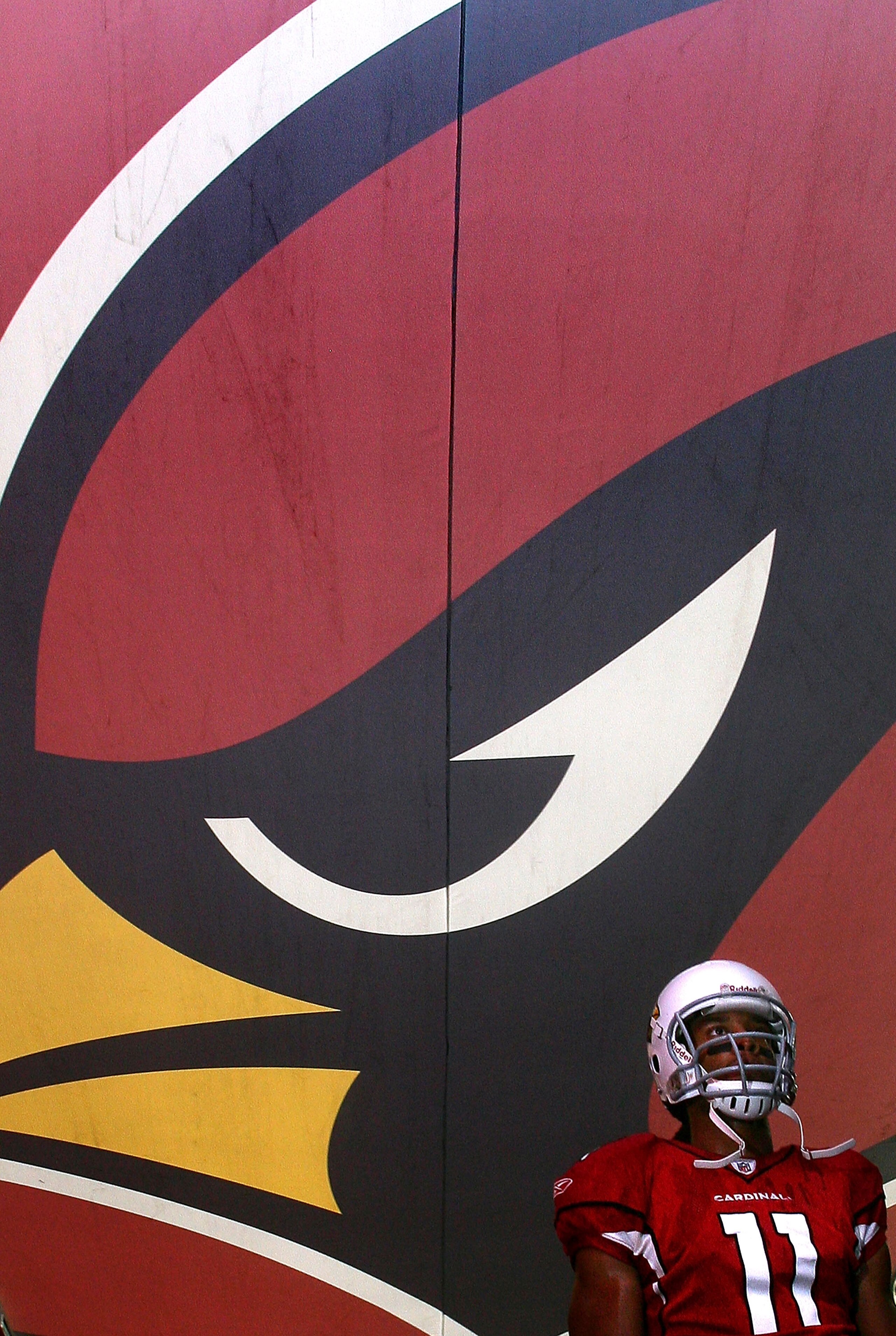 GLENDALE, AZ - OCTOBER 05: Wide Receiver Larry Fitzgerald #11 of the Arizona Cardinals in the tunnel before the start against the Buffalo Bills during the first half of their NFL Game on October 5, 2008 at Stadium in Glendale, Arizona. (Photo by Donald Mi