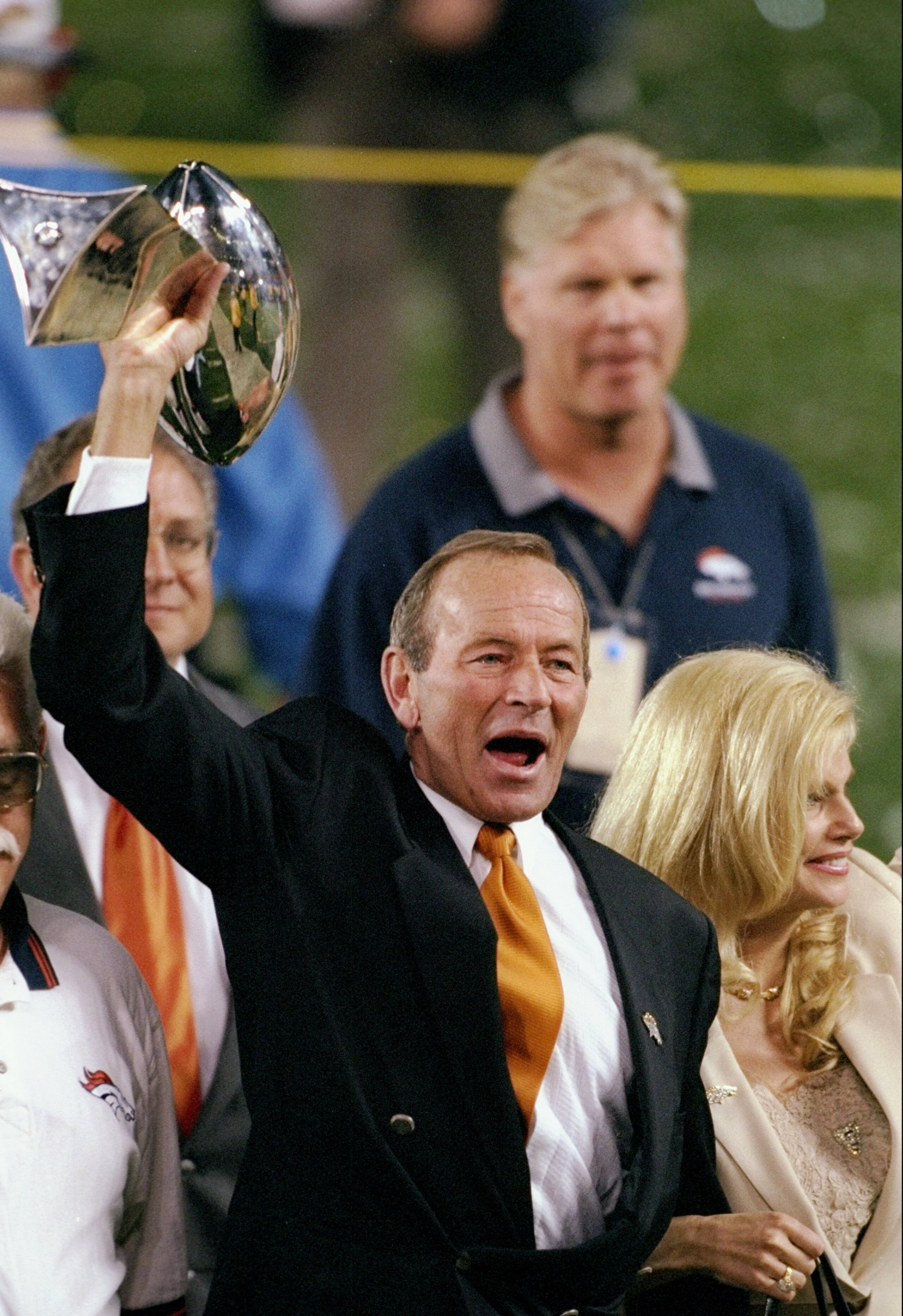 25 Jan 1998:  Owner Pat Bowlen of the Denver Broncos with the Lombardi Trophy after the Super Bowl  XXXII game at Qualcomm Stadium in San Diego, California.  The Denver Broncos defeated the Green Bay Packers 31-24. Mandatory Credit: Jamie Squire  /Allspor
