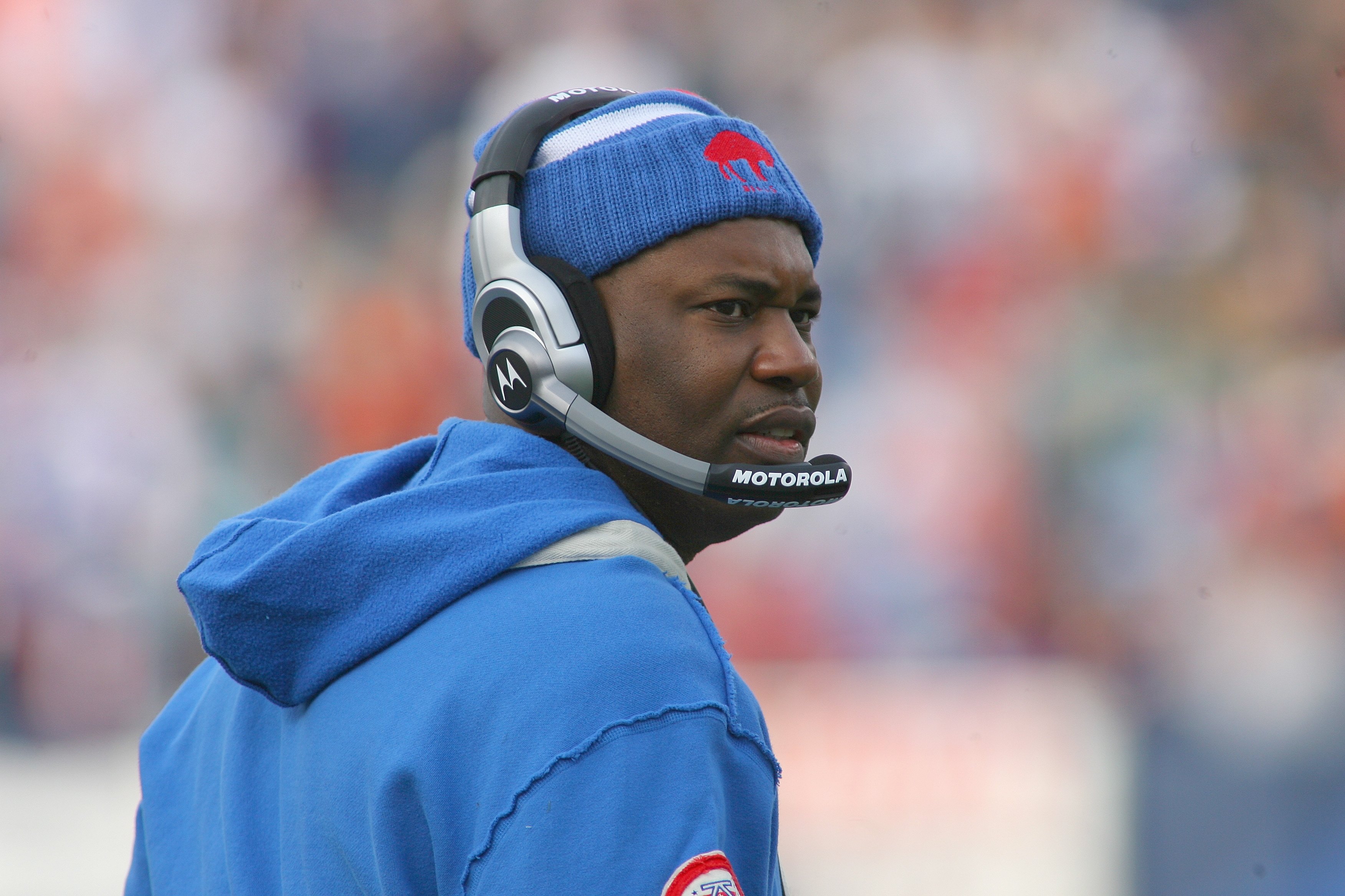 ORCHARD PARK, NY - NOVEMBER 29: Head coach Perry Fewell of the Buffalo Bills looks on during the game against the Miami Dolphins at Ralph Wilson Stadium on November 29, 2009 in Orchard Park, New York. Buffalo won 31-14. (Photo by Rick Stewart/Getty Image
