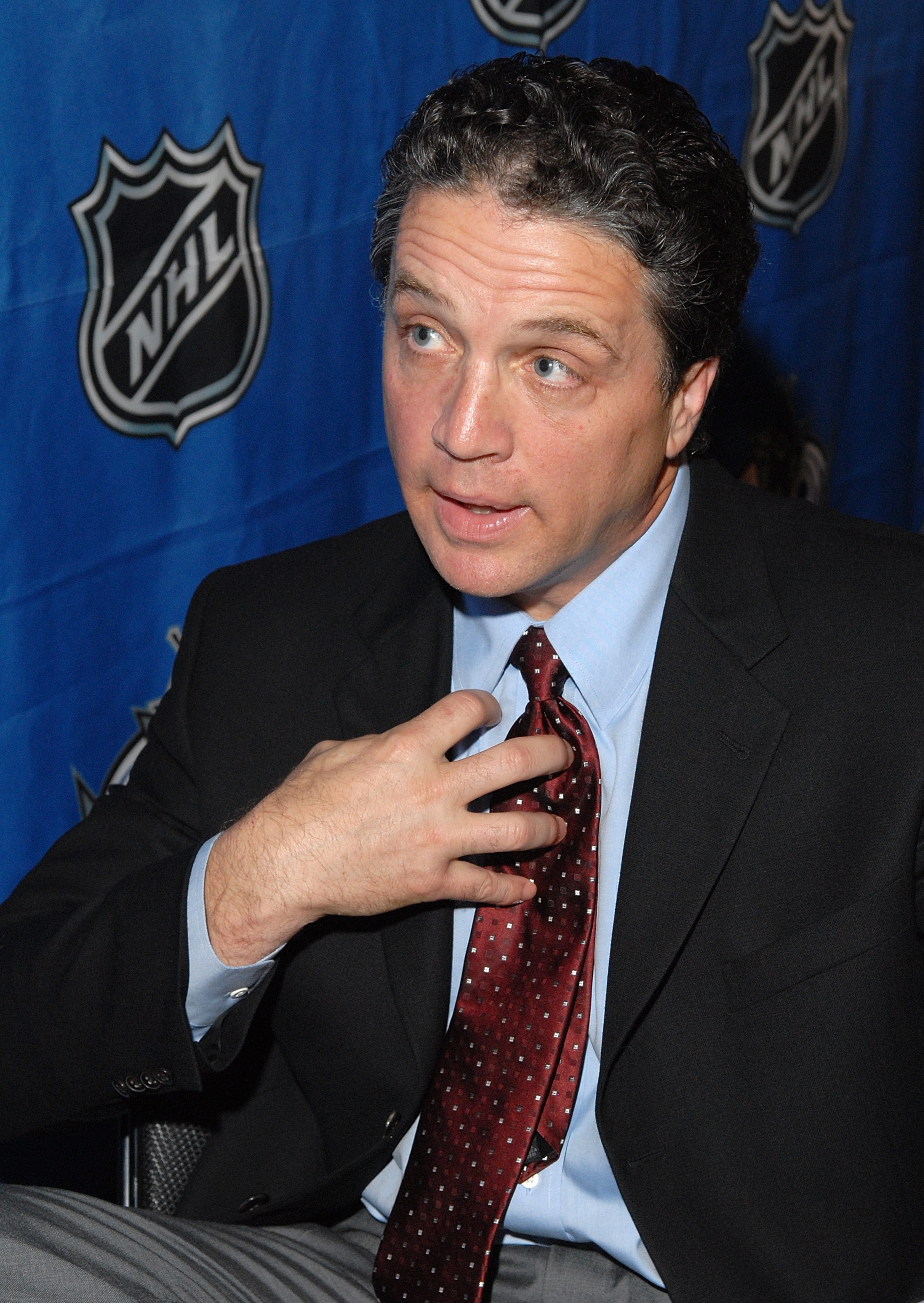 EL SEGUNDO, CA - JULY 5: General Manager Dean Lombardi of the Los Angeles Kings speaks to the media after the team press announcement that former Los Angeles Kings defenseman Rob Blake agreed to a two-year contract with the team on July 5, 2006 at the To EL SEGUNDO, CA - JULY 5: General Manager Dean Lombardi of the Los Angeles Kings speaks to the media after the team press announcement that former Los Angeles Kings defenseman Rob Blake agreed to a two-year contract with the team on July 5, 2006 at the To