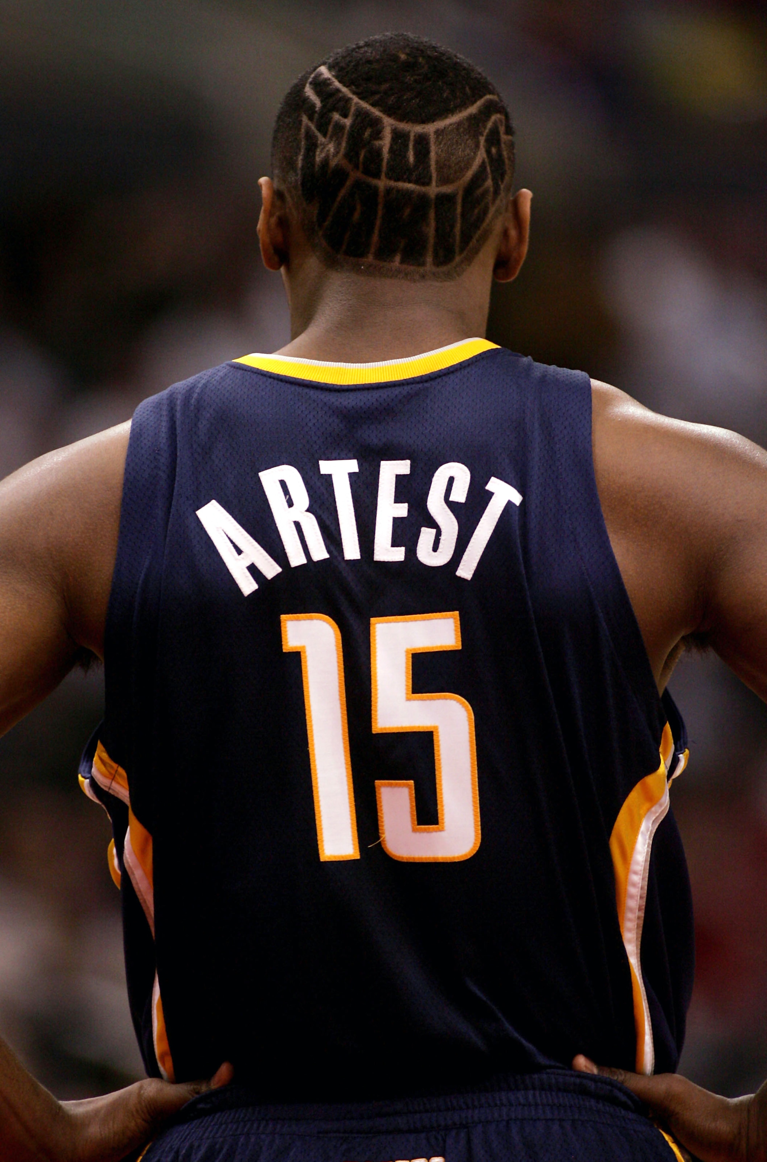 LOS ANGELES - NOVEMBER 27: Ron Artest #15 of the Indiana Pacers looks on during the game with the Los Angeles Clippers on November 27, 2005 at Staples Center in Los Angeles, California. The Pacers won 97-92. NOTE TO USER: User expressly acknowledges and LOS ANGELES - NOVEMBER 27: Ron Artest #15 of the Indiana Pacers looks on during the game with the Los Angeles Clippers on November 27, 2005 at Staples Center in Los Angeles, California. The Pacers won 97-92. NOTE TO USER: User expressly acknowledges and