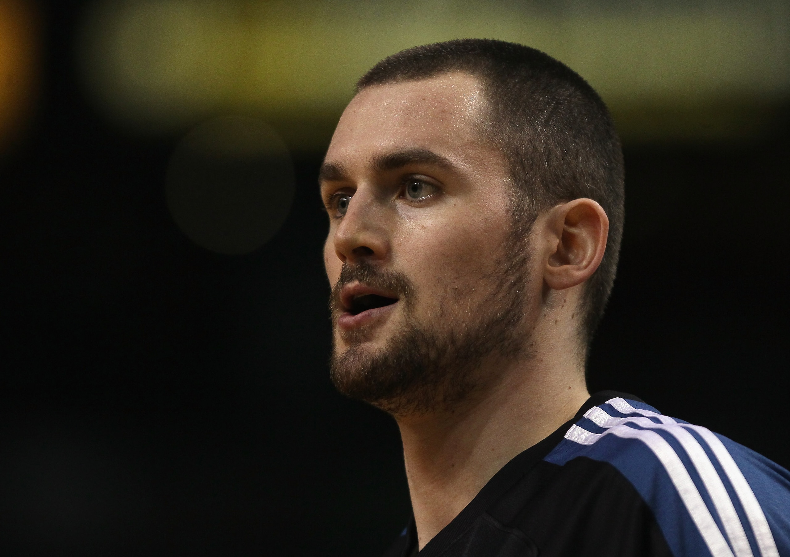 BOSTON, MA - JANUARY 03:  Kevin Love #42 of the Minnesota Timberwolves looks on before the game against the Boston Celtics on January 3, 2011 at the TD Garden in Boston, Massachusetts. NOTE TO USER: User expressly acknowledges and agrees that, by download