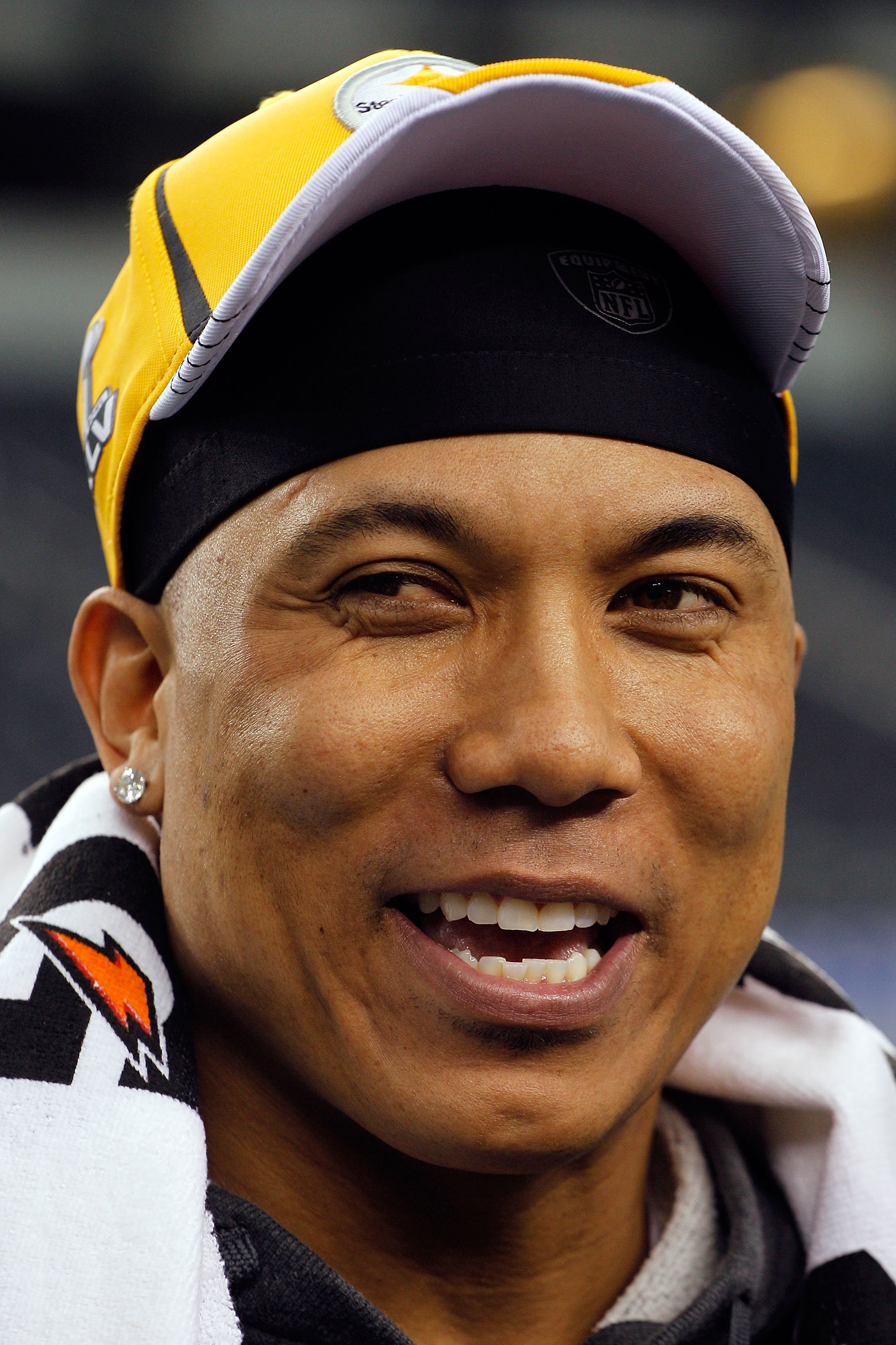 ARLINGTON, TX - FEBRUARY 01:  Hines Ward #86 of the Pittsburgh Steelers smiles during Super Bowl XLV Media Day ahead of Super Bowl XLV at Cowboys Stadium on February 1, 2011 in Arlington, Texas. The Pittsburgh Steelers will play the Green Bay Packers in S