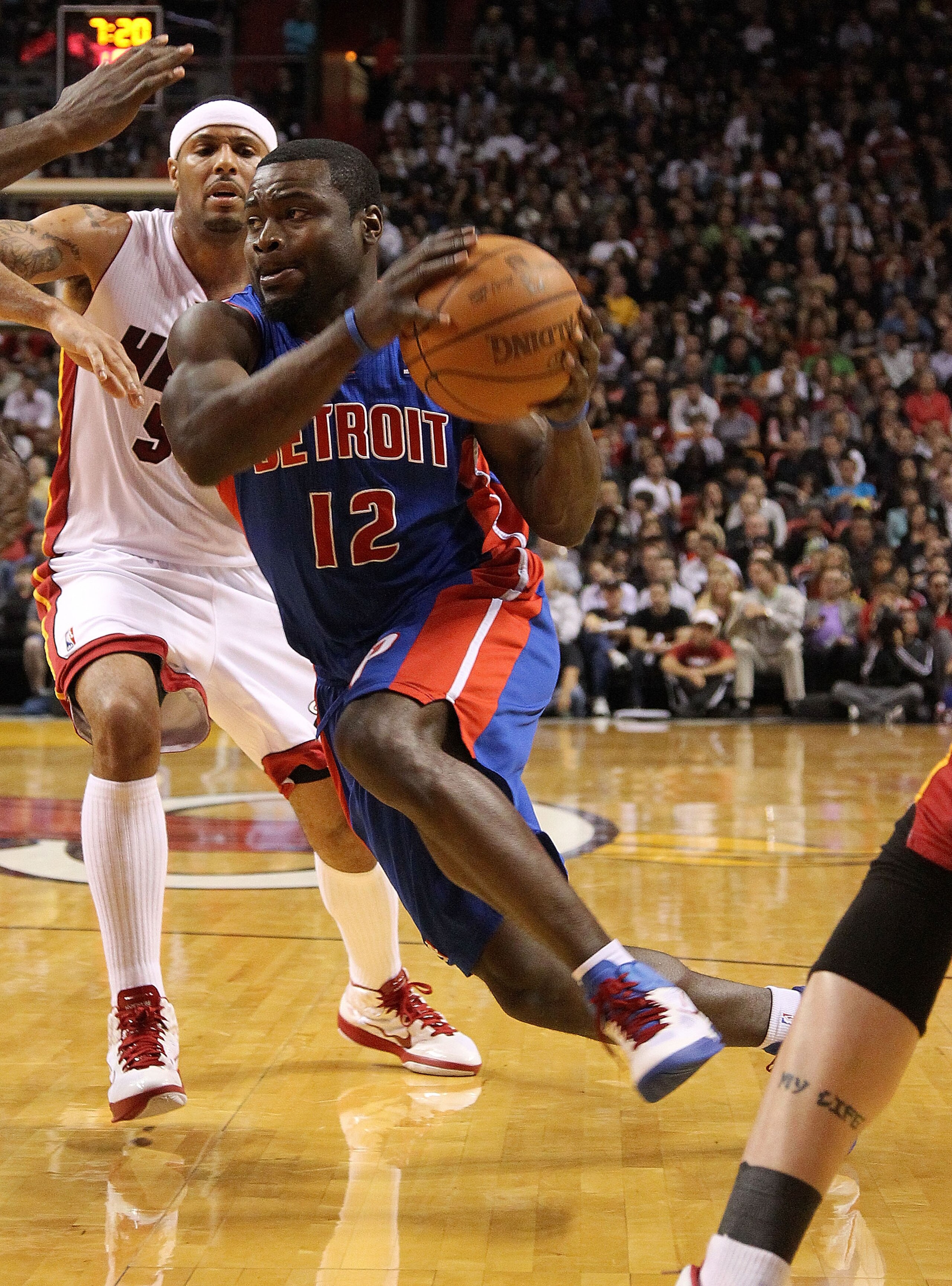 MIAMI, FL - JANUARY 28:  Will Bynum #12 of of the Detroit Pistons drives the lane during a game against the Miami Heat at American Airlines Arena on January 28, 2011 in Miami, Florida. NOTE TO USER: User expressly acknowledges and agrees that, by download