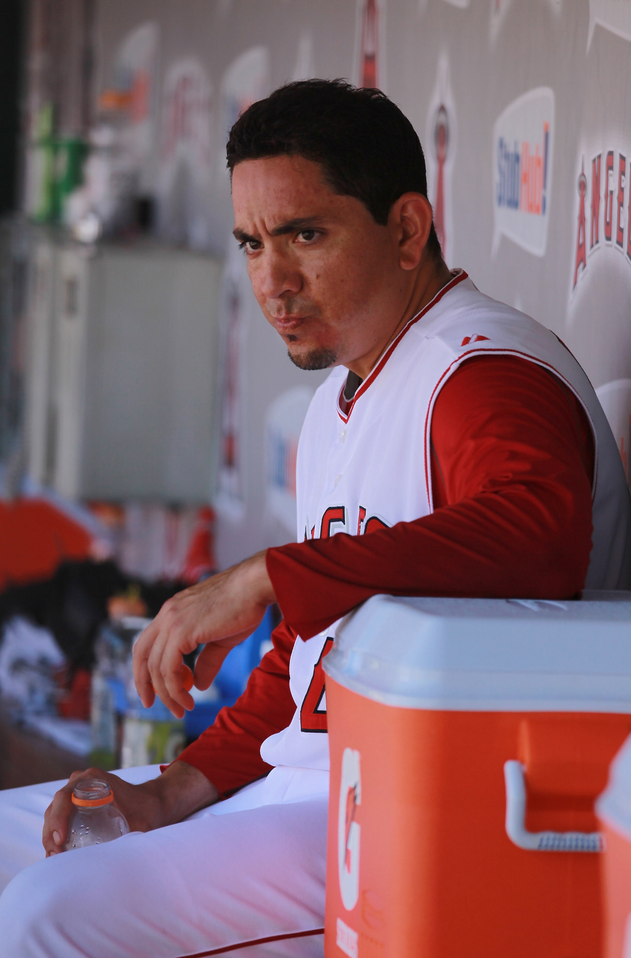 ANAHEIM, CA - AUGUST 11:  Pitcher Brian Fuentes #40 of the Los Angeles Angels of Anaheim looks on against the Kansas City Royals at Angel Stadium on August 11, 2010 in Anaheim, California.  (Photo by Jeff Gross/Getty Images)