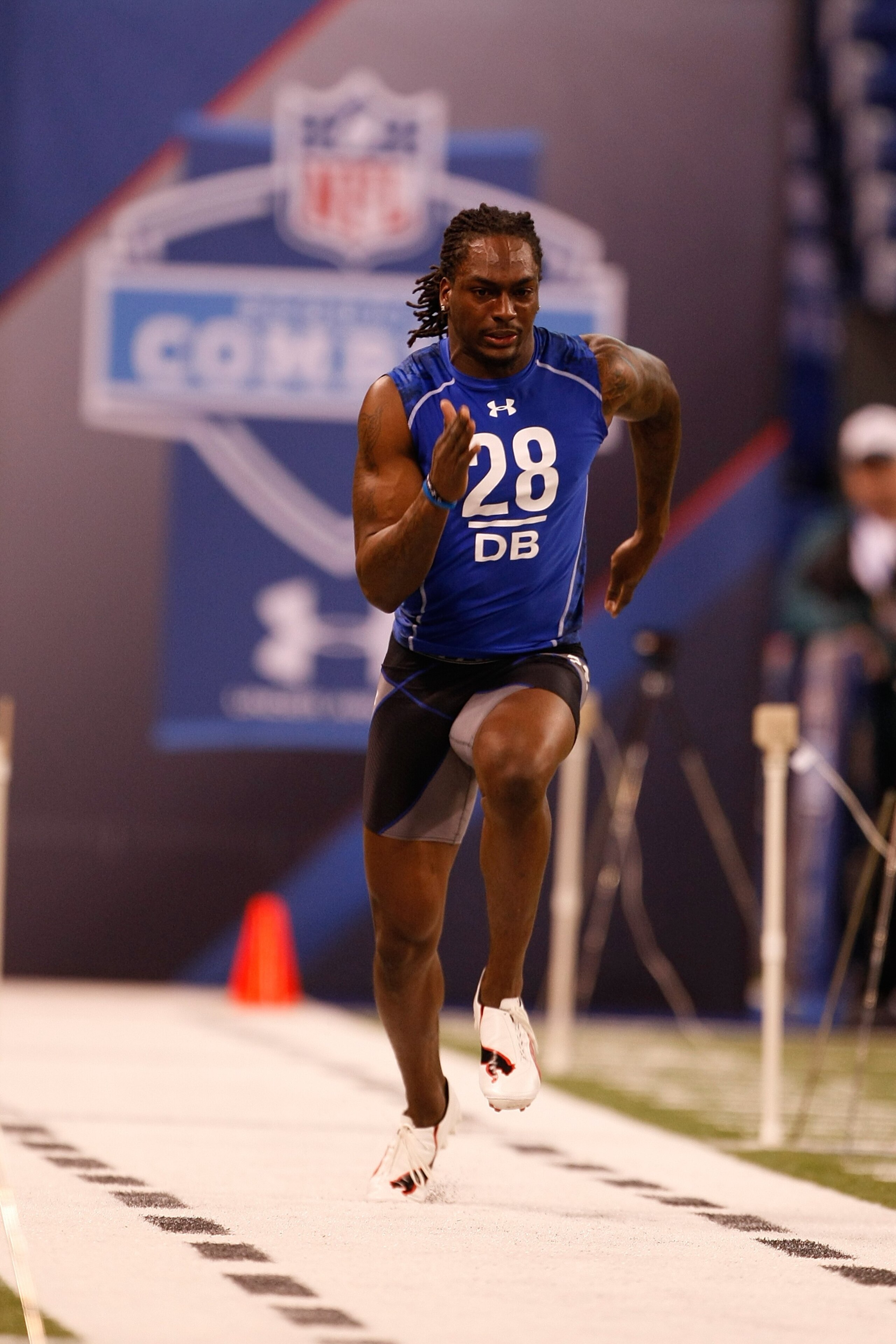 INDIANAPOLIS, IN - MARCH 2: Defensive back Myron Lewis of Vanderbilt runs the 40 yard dash during the NFL Scouting Combine presented by Under Armour at Lucas Oil Stadium on March 2, 2010 in Indianapolis, Indiana. (Photo by Scott Boehm/Getty Images)
