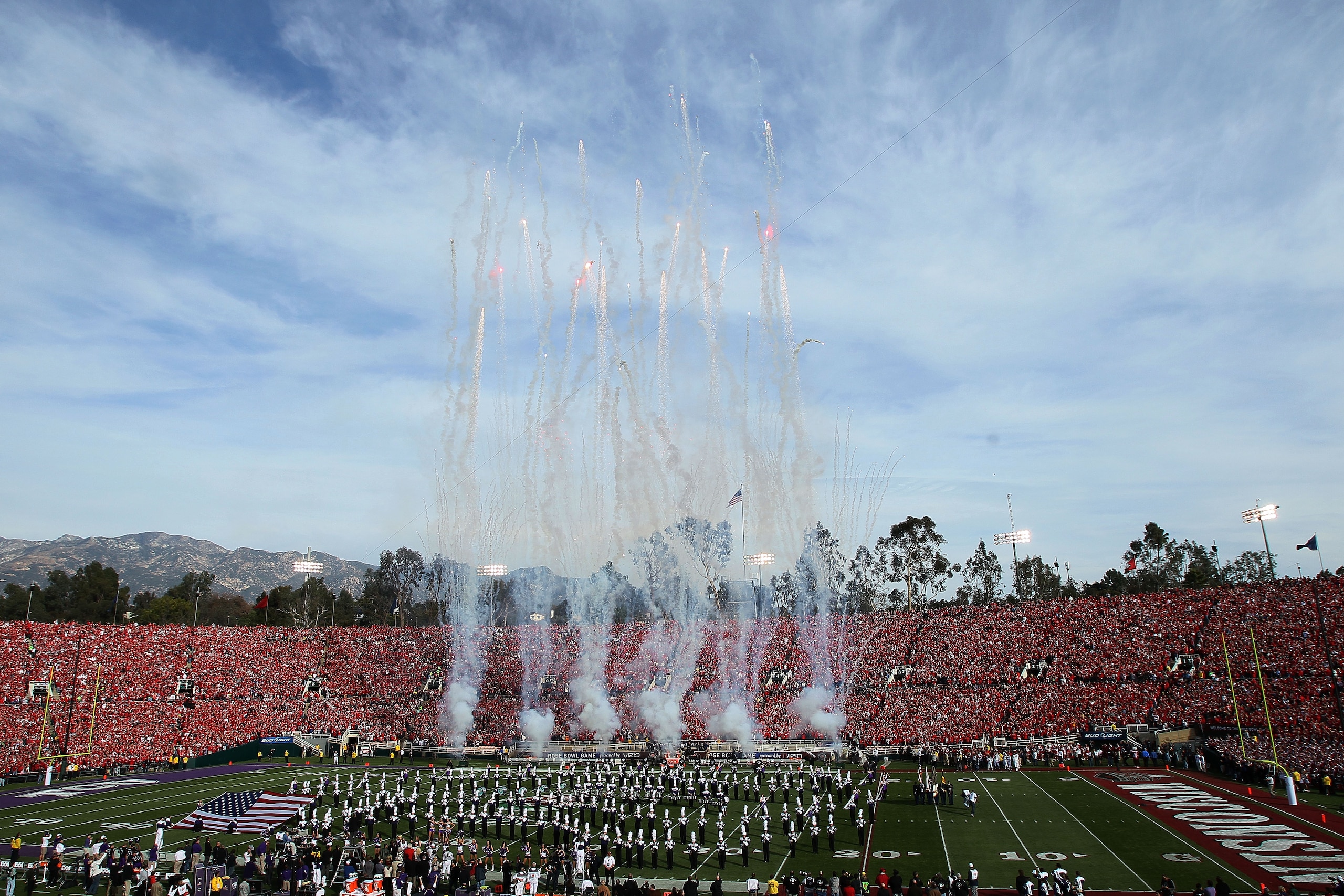 PASADENA, CA - JANUARY 01: A view of pre-game ceremonies prior to the Wisconsin Badgers and the TCU Horned Frogs playing in the 97th Rose Bowl game on January 1, 2011 in Pasadena, California. (Photo by Stephen Dunn/Getty Images) PASADENA, CA - JANUARY 01: A view of pre-game ceremonies prior to the Wisconsin Badgers and the TCU Horned Frogs playing in the 97th Rose Bowl game on January 1, 2011 in Pasadena, California. (Photo by Stephen Dunn/Getty Images)