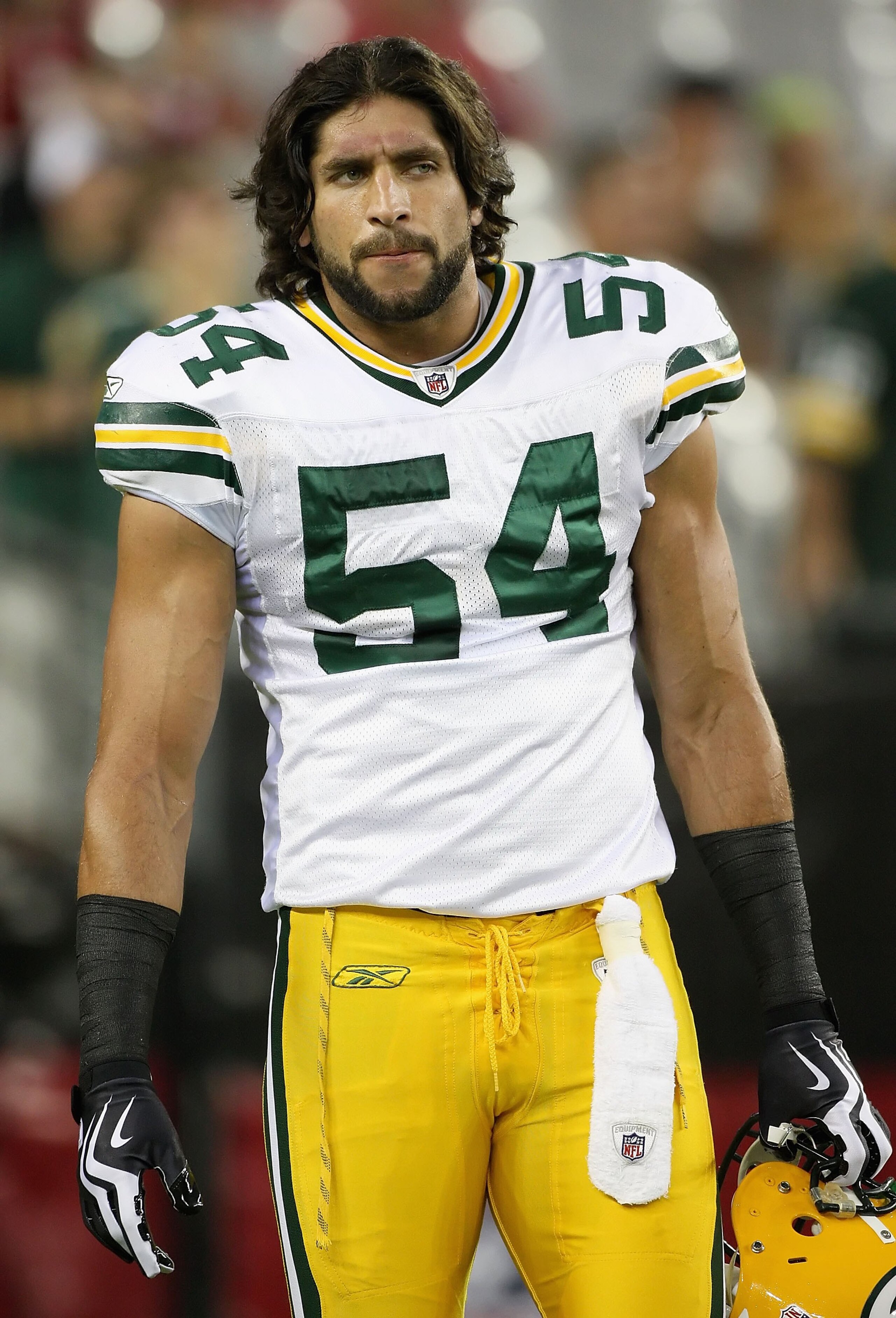 GLENDALE, AZ - AUGUST 28:  Linebacker Brandon Chillar #54 of the Green Bay Packers warms up before the NFL game against the Arizona Cardinals at the University of Phoenix Stadium on August 28, 2009 in Glendale, Arizona. The Packers defeated the Cardinals