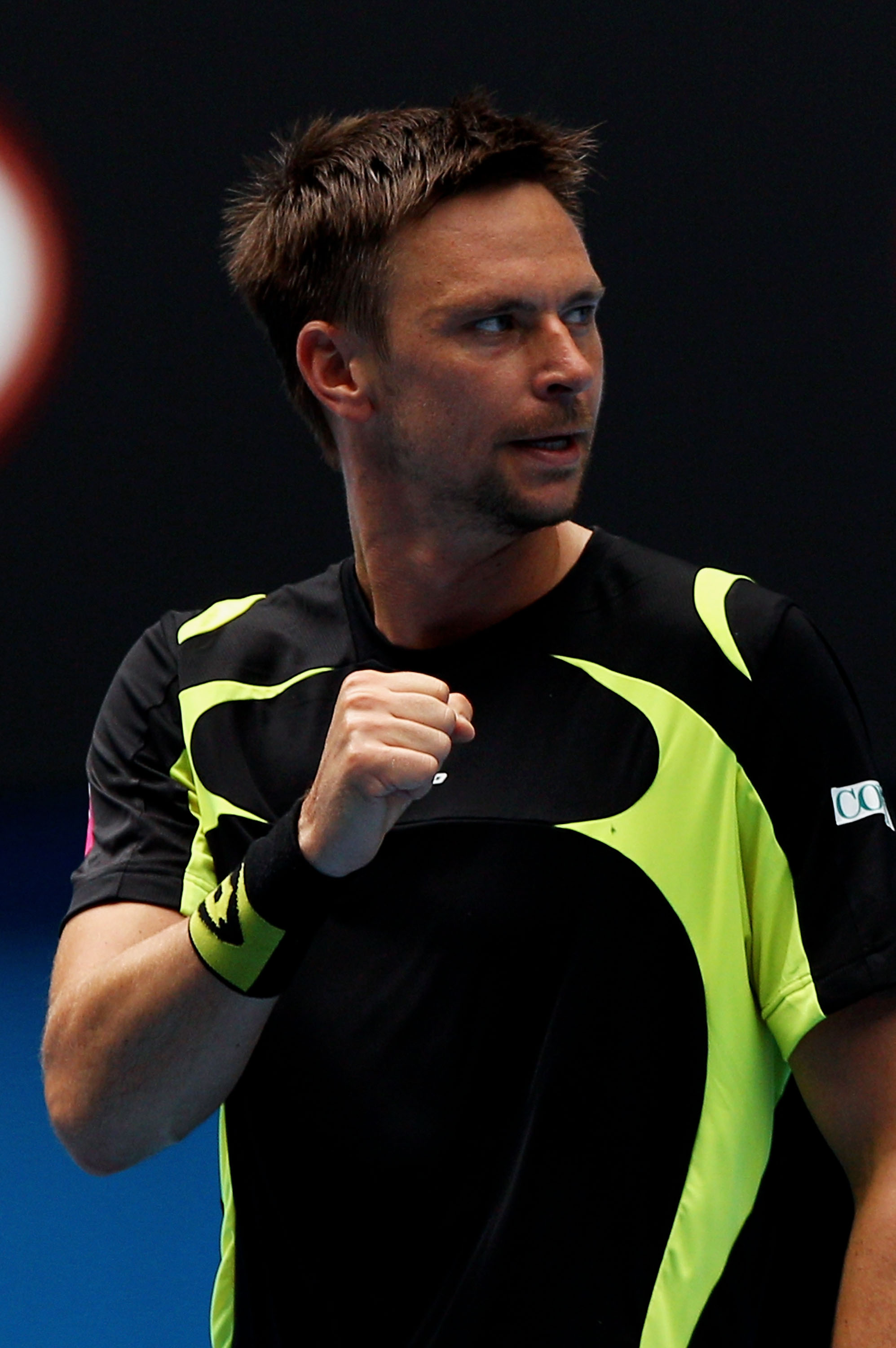 MELBOURNE, AUSTRALIA - JANUARY 24:  Robin Soderling of Sweden celebrates winning a point in his fourth round match against Alexandr Dolgopolov of the Ukraine during day eight of the 2011 Australian Open at Melbourne Park on January 24, 2011 in Melbourne,