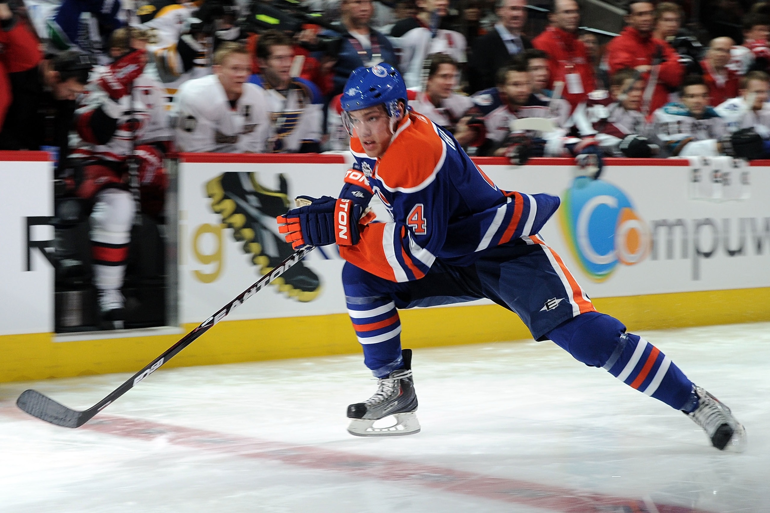 RALEIGH, NC - JANUARY 29: Taylor Hall #4 of the Edmonton Oilers competes for fastest skater during the Honda NHL SuperSkills competition part of 2011 NHL All-Star Weekend at the RBC Center on January 29, 2011 in Raleigh, North Carolina. (Photo by Harry H RALEIGH, NC - JANUARY 29: Taylor Hall #4 of the Edmonton Oilers competes for fastest skater during the Honda NHL SuperSkills competition part of 2011 NHL All-Star Weekend at the RBC Center on January 29, 2011 in Raleigh, North Carolina. (Photo by Harry H