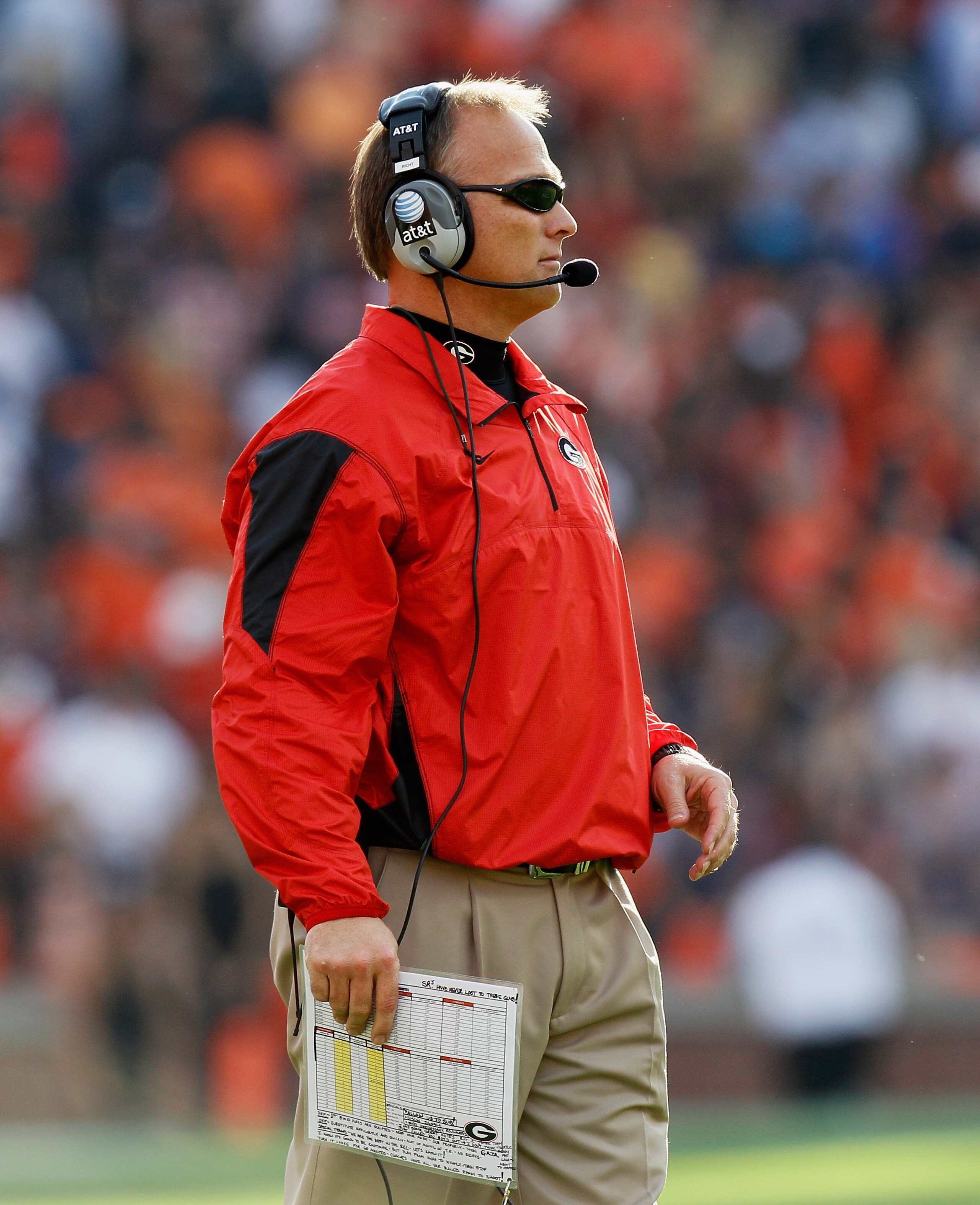 AUBURN, AL - NOVEMBER 13:  Head coach Mark Richt of the Georgia Bulldogs against the Auburn Tigers at Jordan-Hare Stadium on November 13, 2010 in Auburn, Alabama.  (Photo by Kevin C. Cox/Getty Images)