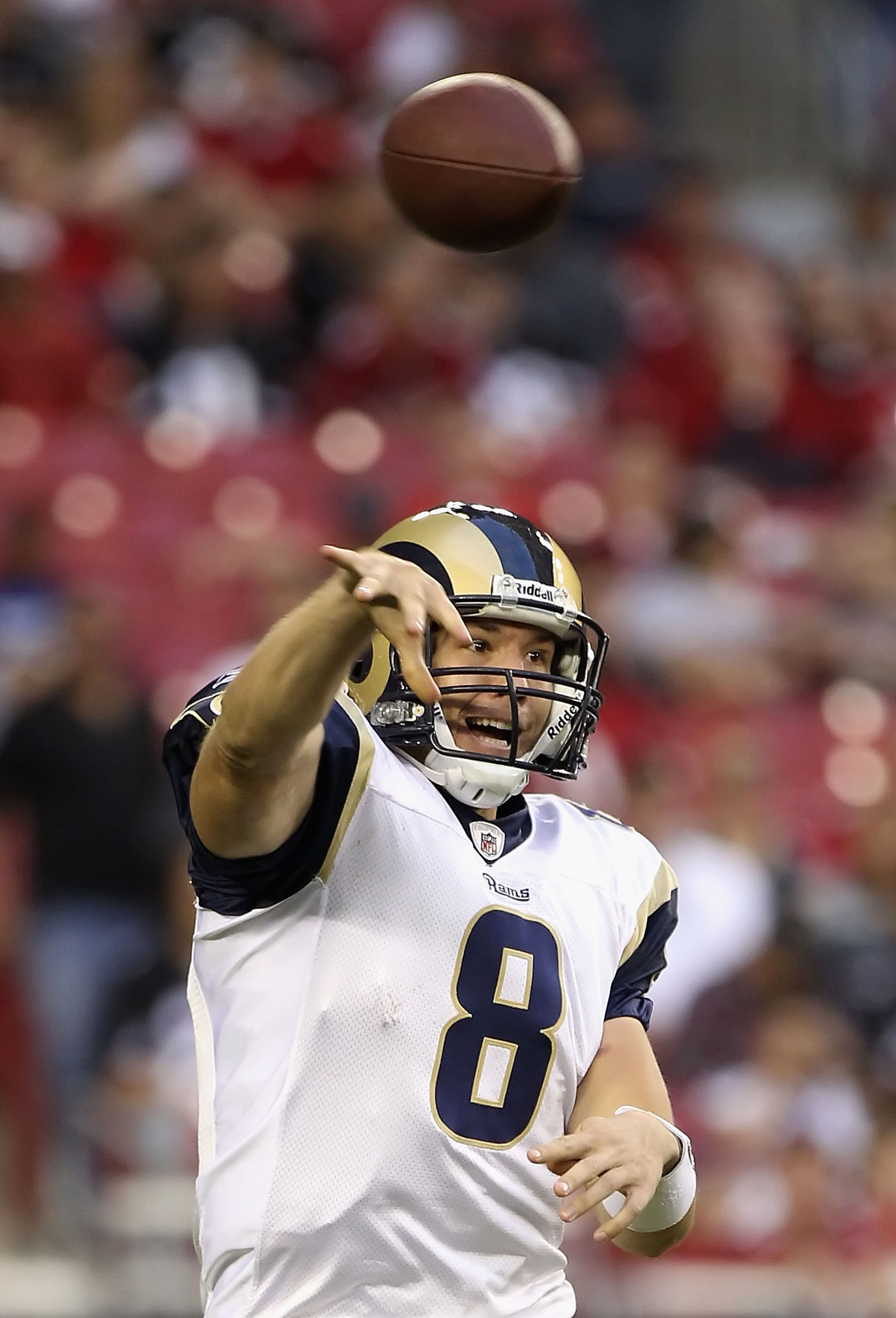 GLENDALE, AZ - DECEMBER 05: Quarterback Sam Bradford #8 of the St. Louis Rams throws a pass during the NFL game against the Arizona Cardinals at the University of Phoenix Stadium on December 5, 2010 in Glendale, Arizona. The Rams defeated the Cardinals GLENDALE, AZ - DECEMBER 05: Quarterback Sam Bradford #8 of the St. Louis Rams throws a pass during the NFL game against the Arizona Cardinals at the University of Phoenix Stadium on December 5, 2010 in Glendale, Arizona. The Rams defeated the Cardinals