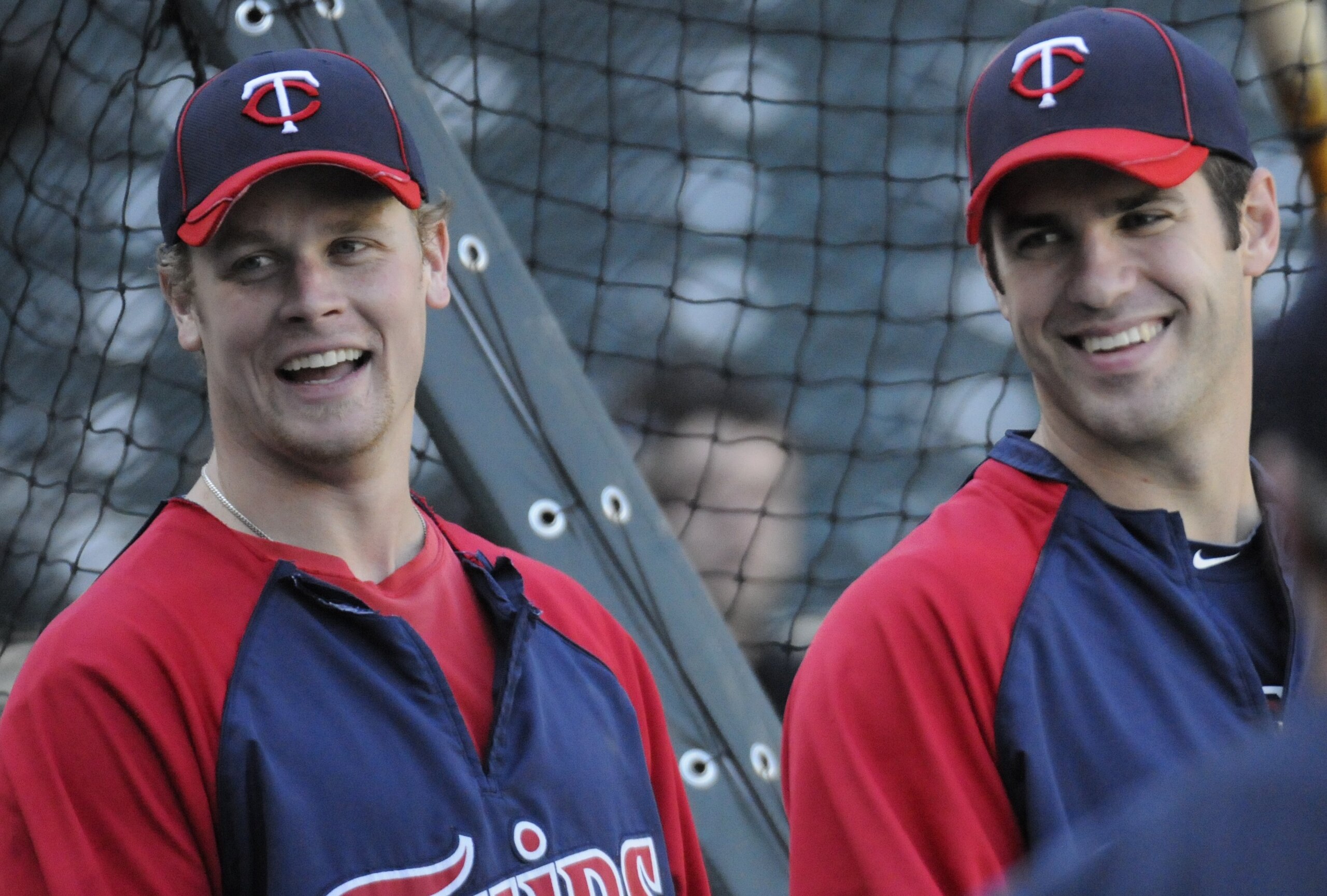 MINNEAPOLIS, MN - MAY 27: Justin Morneau #33 and Joe Mauer #7 of the Minnesota Twins during batting practice prior to the game against the New York Yankees on May 27, 2010 at Target Field in Minneapolis, Minnesota. The Twins defeated the Yankees 8-2. (Pho