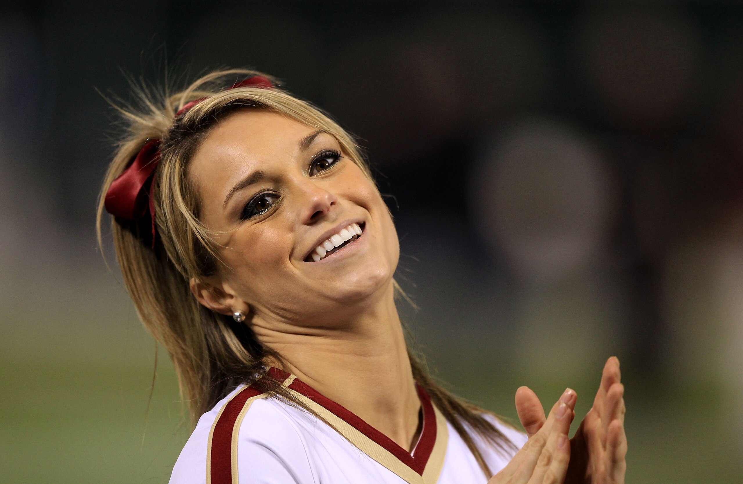 SAN FRANCISCO, CA - JANUARY 09:  A Boston College cheerleaders cheers on her team during their game against the Nevada Wolf Pack in the Kraft Fight Hunger Bowl at AT&T Park on January 9, 2011 in San Francisco, California.  (Photo by Ezra Shaw/Getty Images