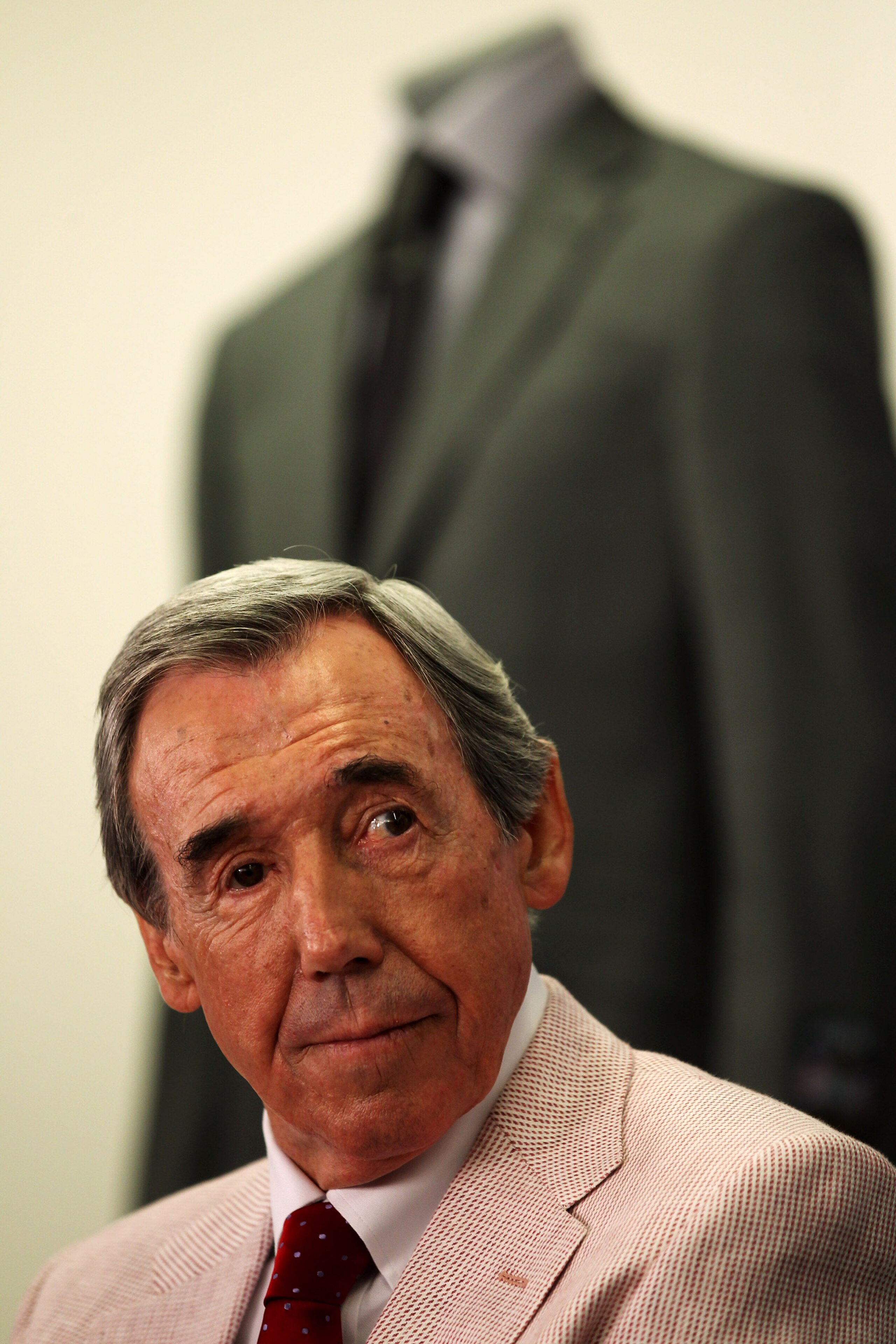 LONDON, ENGLAND - MAY 19:  England 1966 Legend Gordon Banks talks to the media during the Marks & Spencer England World Cup Suit Launch on May 19, 2010 in London, England.  (Photo by Bryn Lennon/Getty Images for M&S)