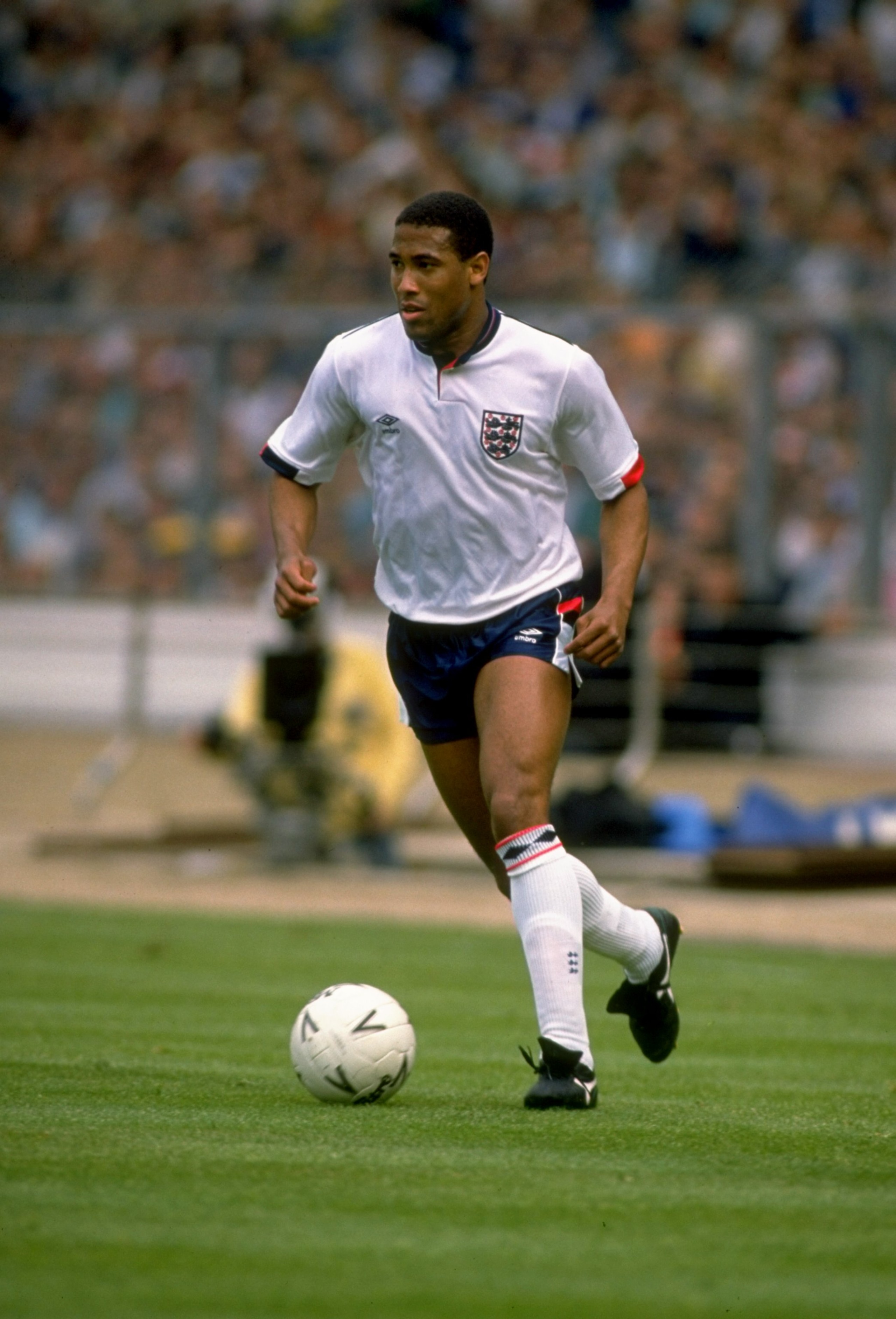 1988:  John Barnes of England in action during the Rous Cup match against Scotland played at Wembley Stadium in London, England. England won the match 1-0. \ Mandatory Credit: Simon  Bruty/Allsport