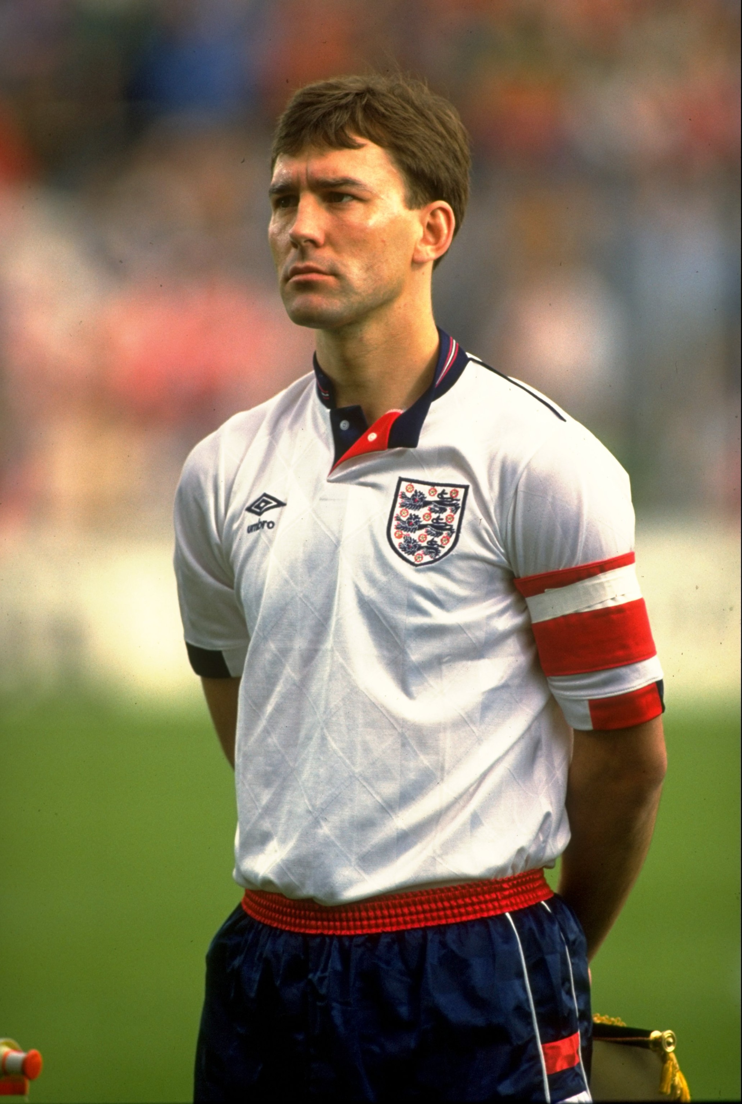 7 Jun 1989:  Bryan Robson captains England in the International  friendly against Denmark in Copenhagen, Denmark. The game ended in a 1-1 draw. \ Mandatory Credit: Ben Radford /Allsport