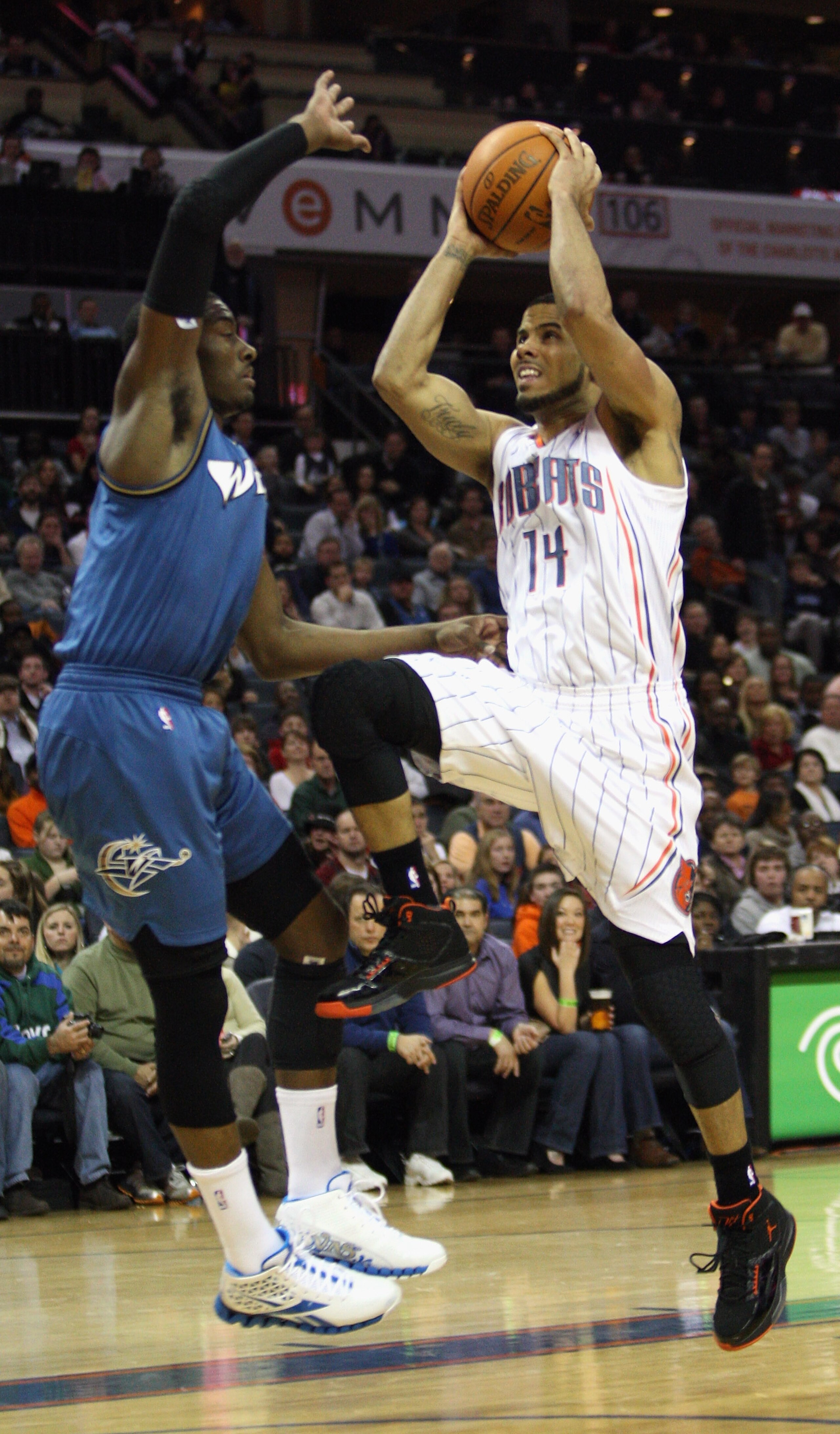 CHARLOTTE, NC - JANUARY 08:  John Wall #2 of the Washington Wizards tries to stop D.J. Augustin #14 of the Charlotte Bobcats during their game at Time Warner Cable Arena on January 8, 2011 in Charlotte, North Carolina. NOTE TO USER: User expressly acknowl