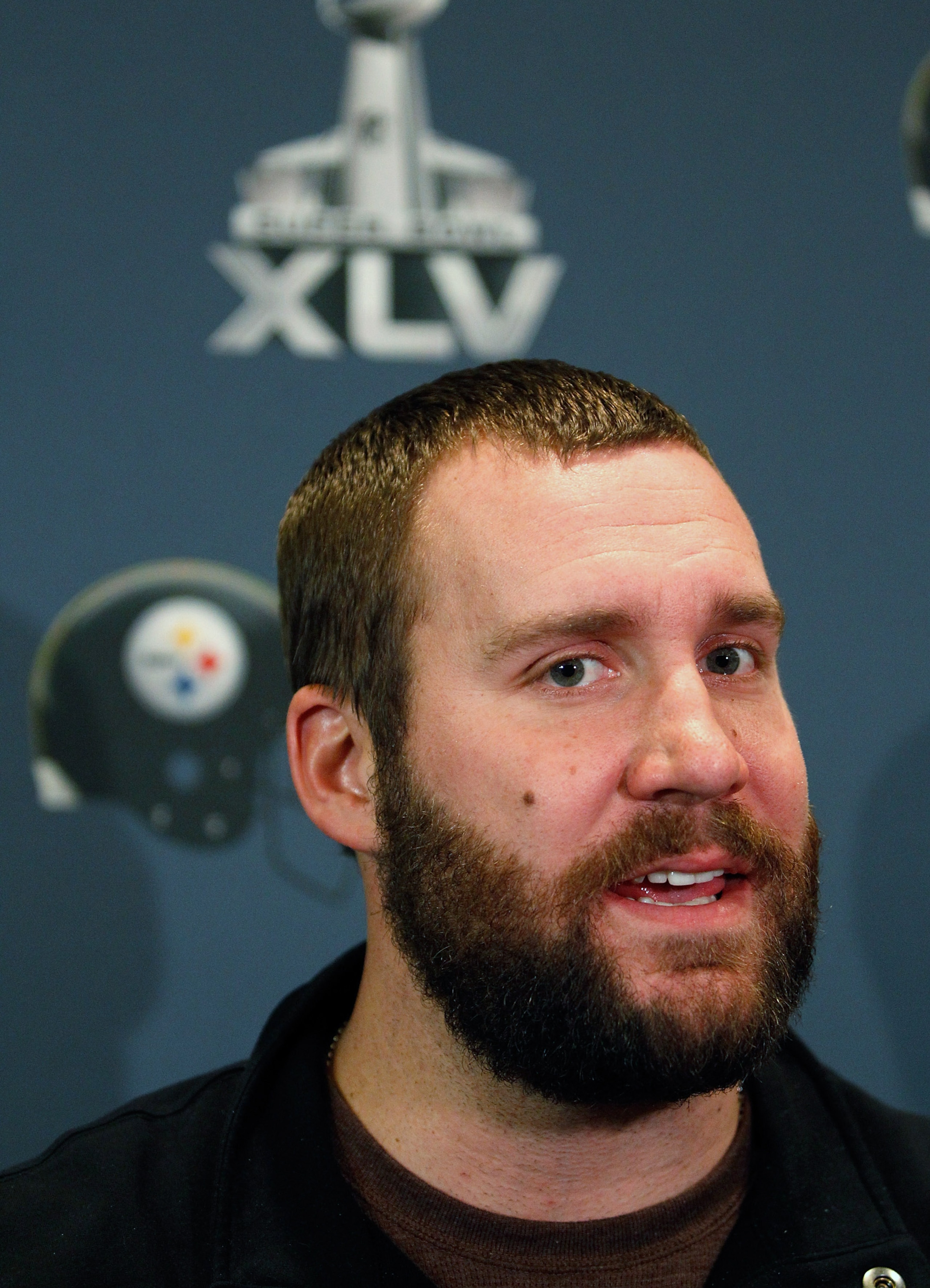 FORT WORTH, TX - JANUARY 31: Quarterback Ben Roethlisberger #7 of the Pittsburgh Steelers talks with the media at the Omni Fort Worth Hotel on January 31, 2011 in Fort Worth, Texas. The Pittsburgh Steelers will play the Green Bay Packers in Super Bowl XL FORT WORTH, TX - JANUARY 31: Quarterback Ben Roethlisberger #7 of the Pittsburgh Steelers talks with the media at the Omni Fort Worth Hotel on January 31, 2011 in Fort Worth, Texas. The Pittsburgh Steelers will play the Green Bay Packers in Super Bowl XL