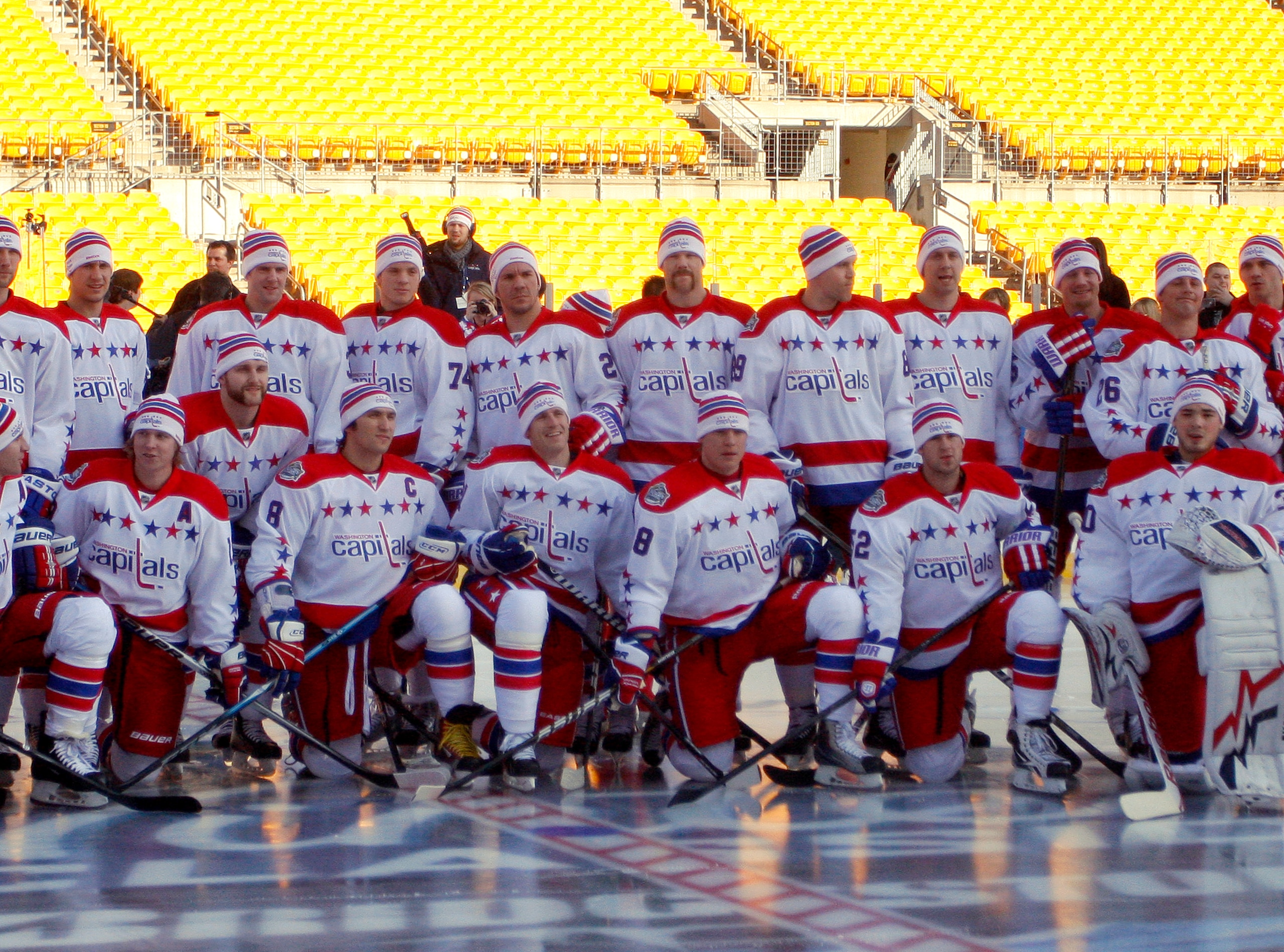 PITTSBURGH, PA - DECEMBER 31:  The Washington Capitals pose for their team photo during the 2011 NHL Winter Classic Practice on December 31, 2010 at Heinz Field in Pittsburgh, Pennsylvania.  (Photo by Justin K. Aller/Getty Images)