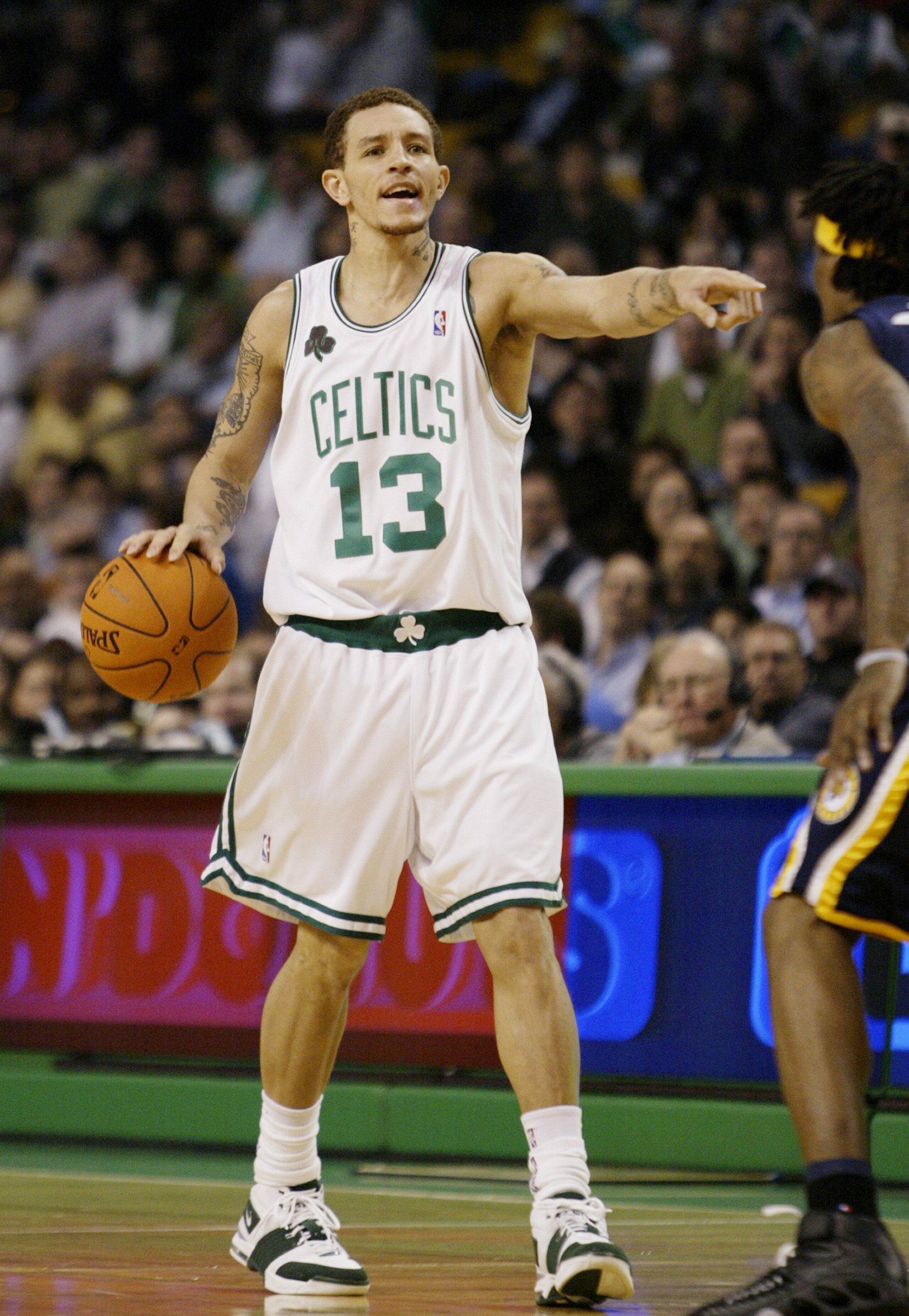 BOSTON - NOVEMBER 15:  Delonte West #13 of the Boston Celtics moves the ball against the Indiana Pacers on November 15, 2006 at the TD Banknorth Garden in Boston, Massachusetts. The Celtics defeated the Pacers 114-88. NOTE TO USER: User expressly acknowle