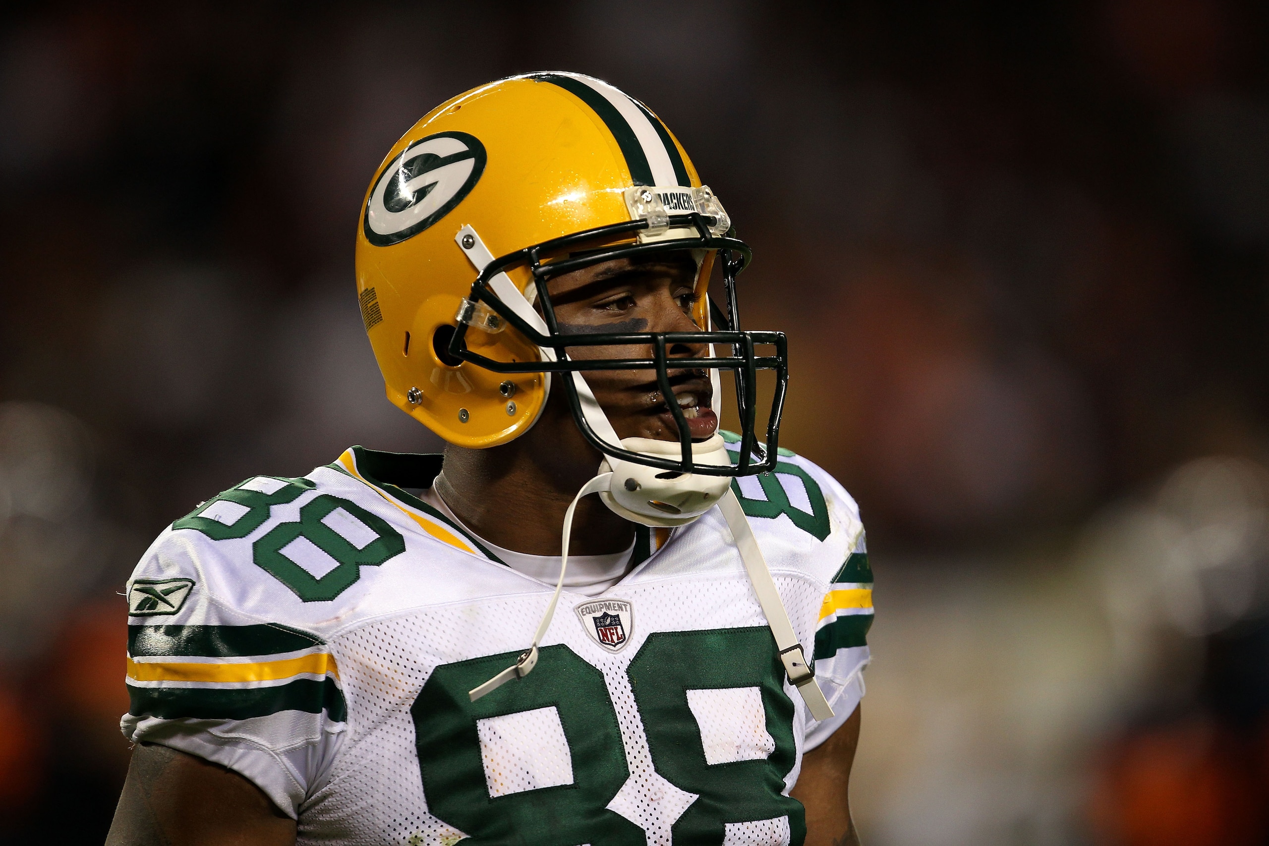 CHICAGO - SEPTEMBER 27:  Jermichael Finley #88 of the Green Bay Packers looks on during the second half against the Chicago Bears at Soldier Field on September 27, 2010 in Chicago, Illinois. The Bears won 20-17.  (Photo by Jonathan Daniel/Getty Images)